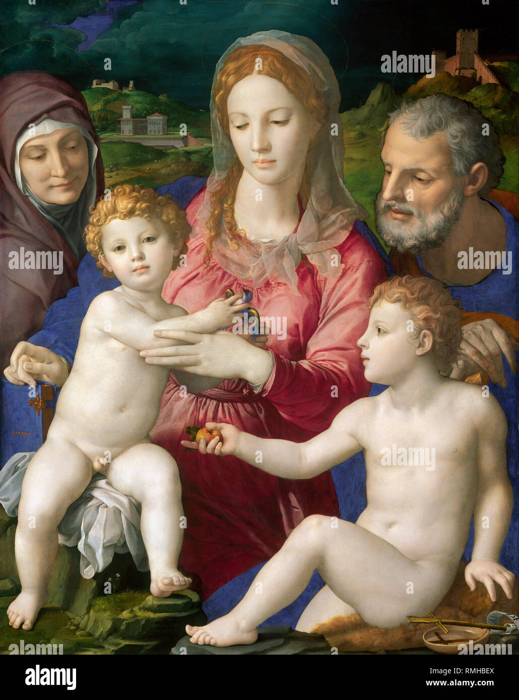 Holy Family with St. Anne and the Infant St. John by Agnolo Bronzino, c. 1545 Stock Photo