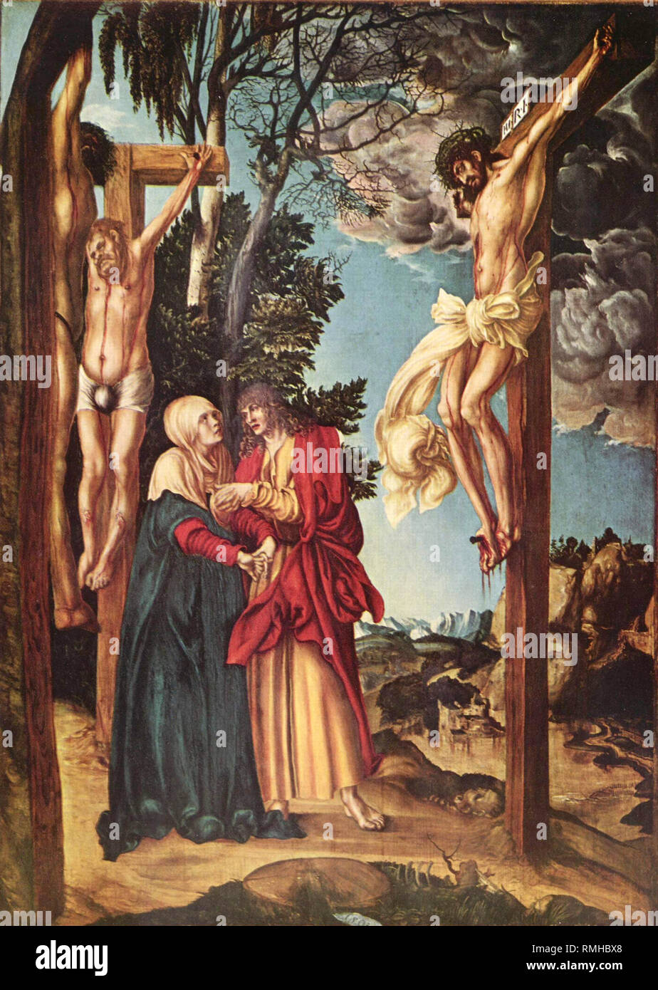 Crucifixion of Christ by Lucas Cranach the Elder, 1503 Stock Photo