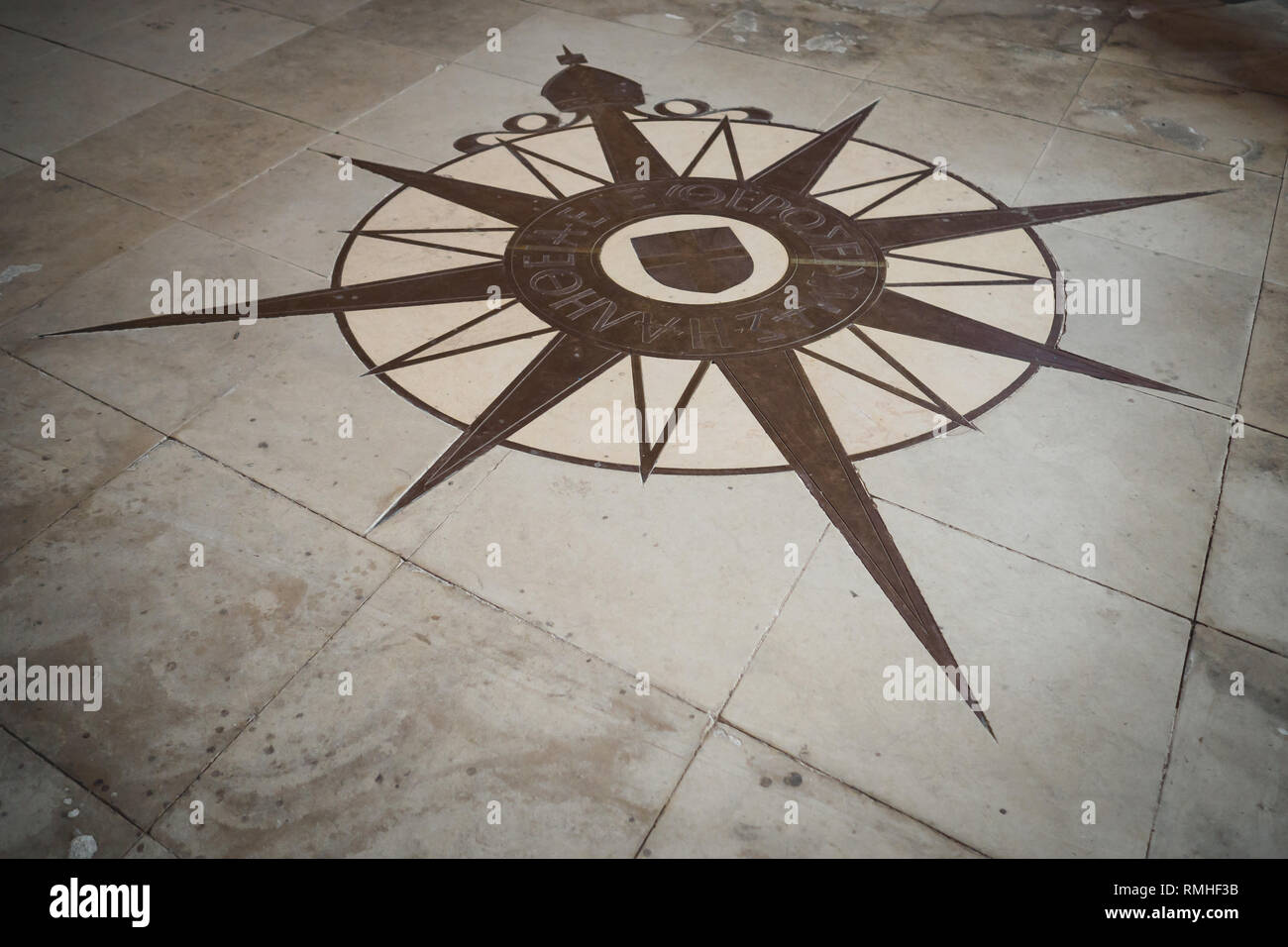 The Compass Rose, symbol of the Anglican Communion. The centre of the Compass Rose contains the cross of St. George. Stock Photo