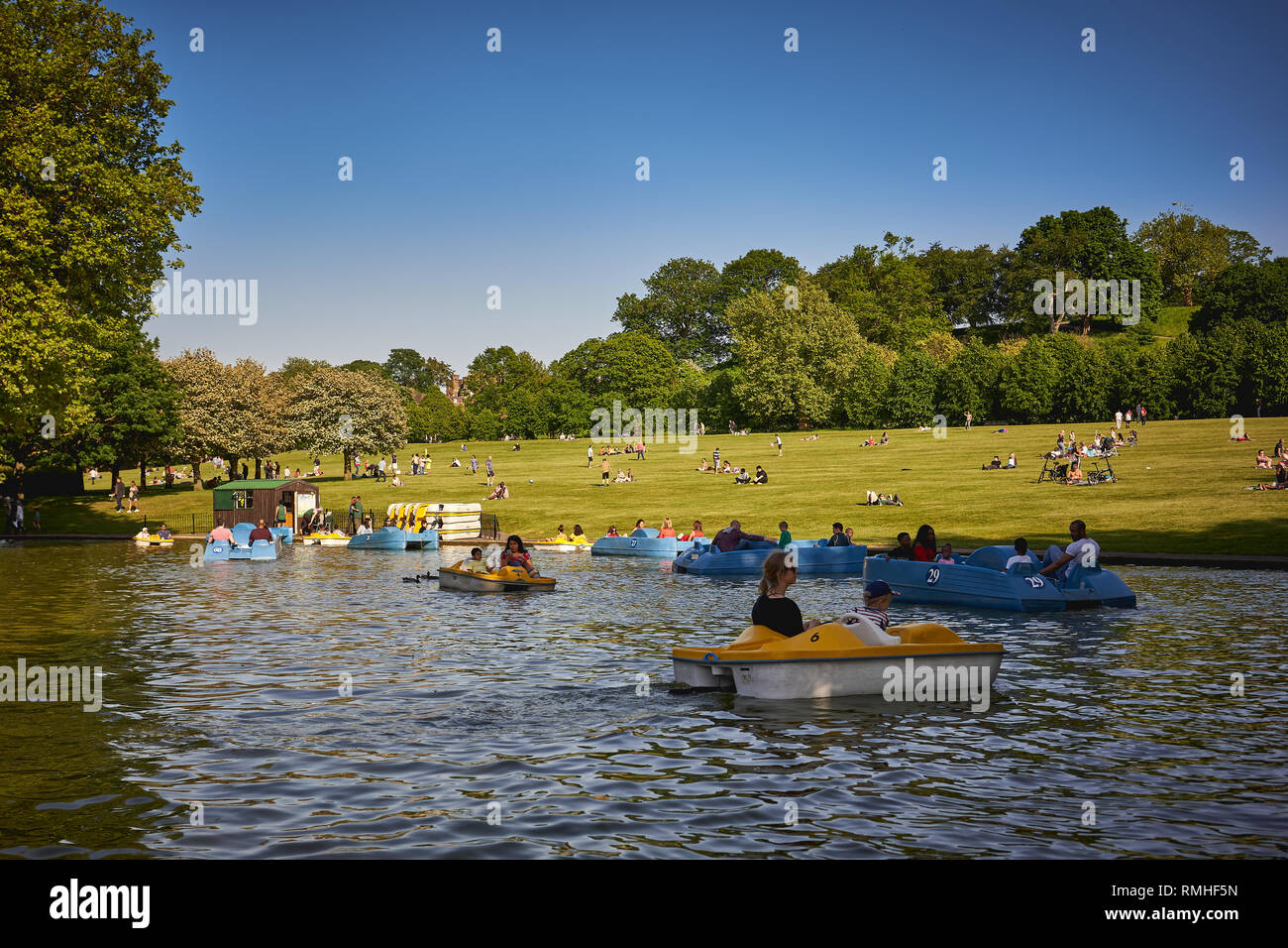 London, UK May, 2018. Paddle boats in a park Stock Photo Alamy