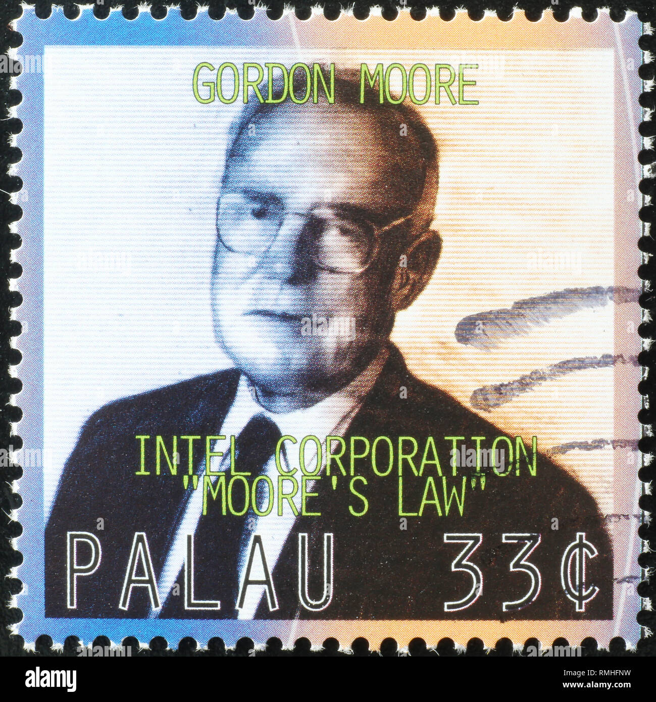 Gordon Moore Co Founder Of Intel Corporations On Postage Stamp Stock Photo Alamy