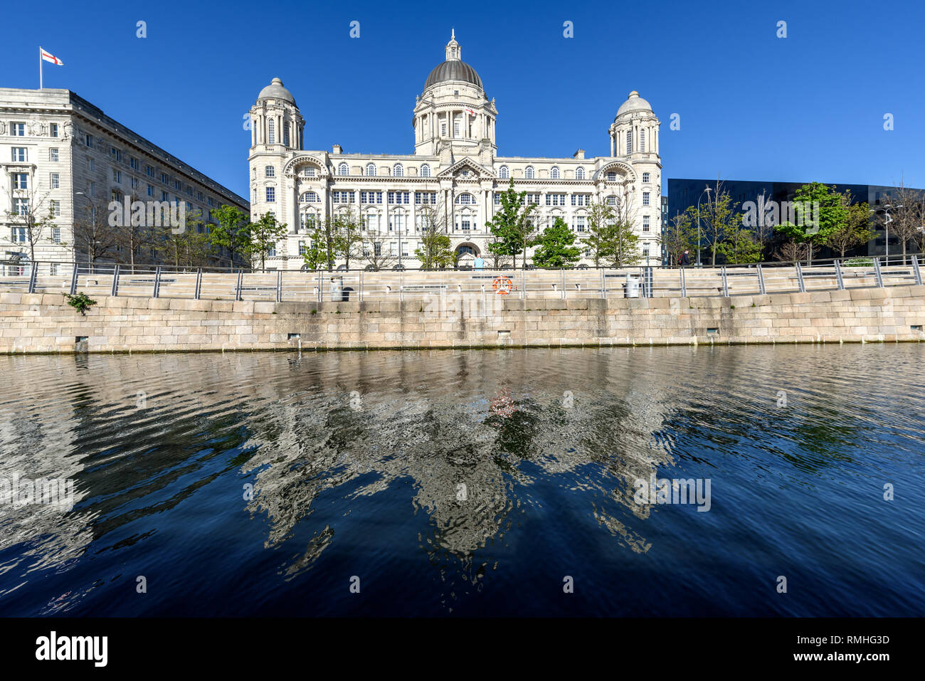 The Port of Liverpool Building is in the Edwardian Baroque style and is noted for the large dome that sits atop it. Stock Photo