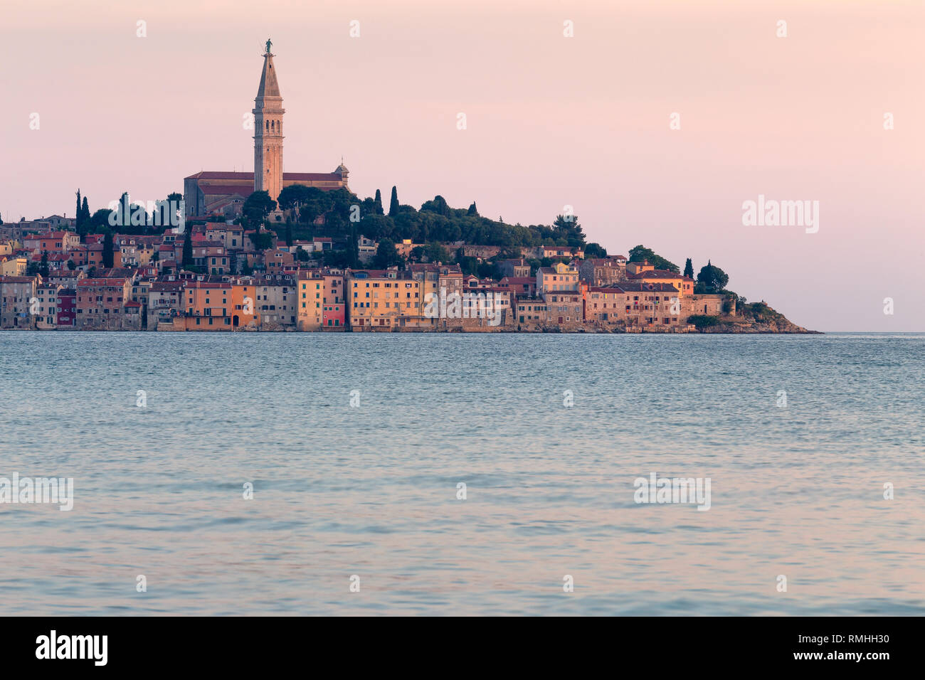 Sunset sunlight on Rovinj. Rovigno. Istria. Adriatic sea. Croatia. Europe Stock Photo