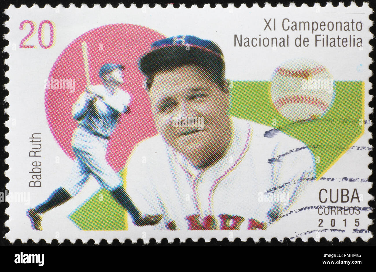Portrait of Babe Ruth on cuban postage stamp Stock Photo