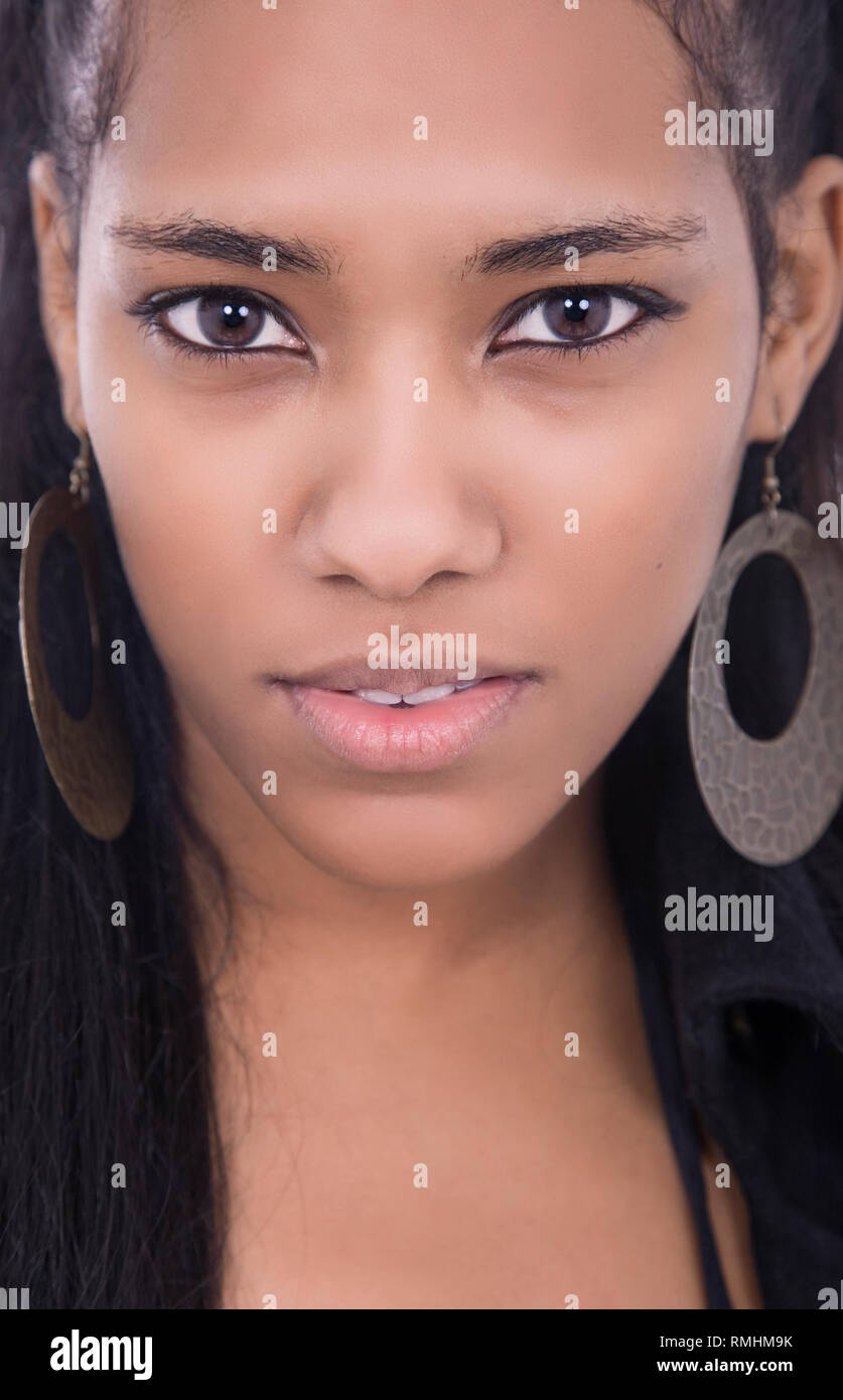 Happy african girl close up portrait, studio picture Stock Photo - Alamy