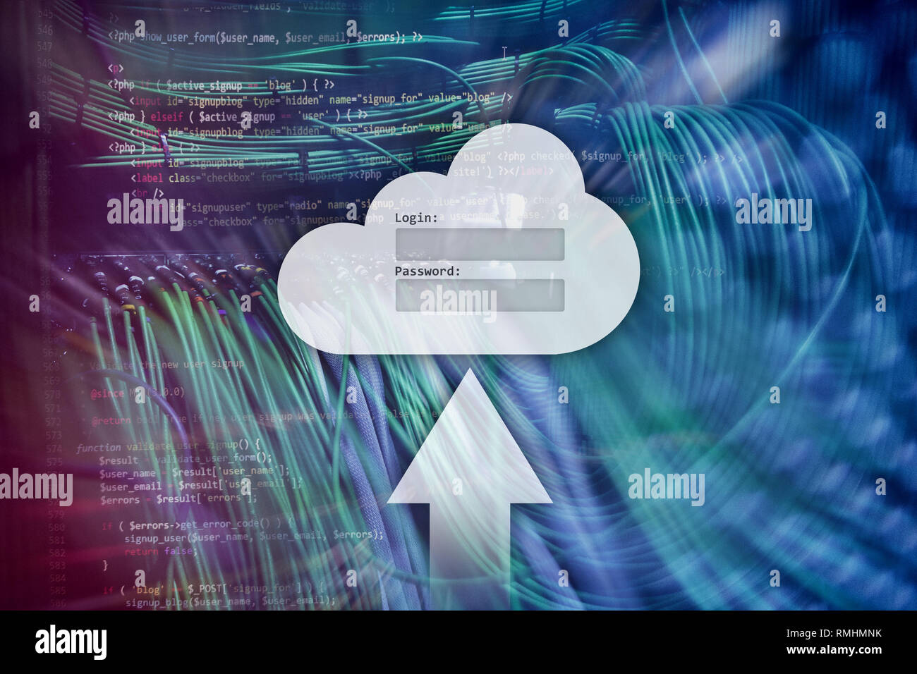 Cloud storage, data access, login and password request window on server