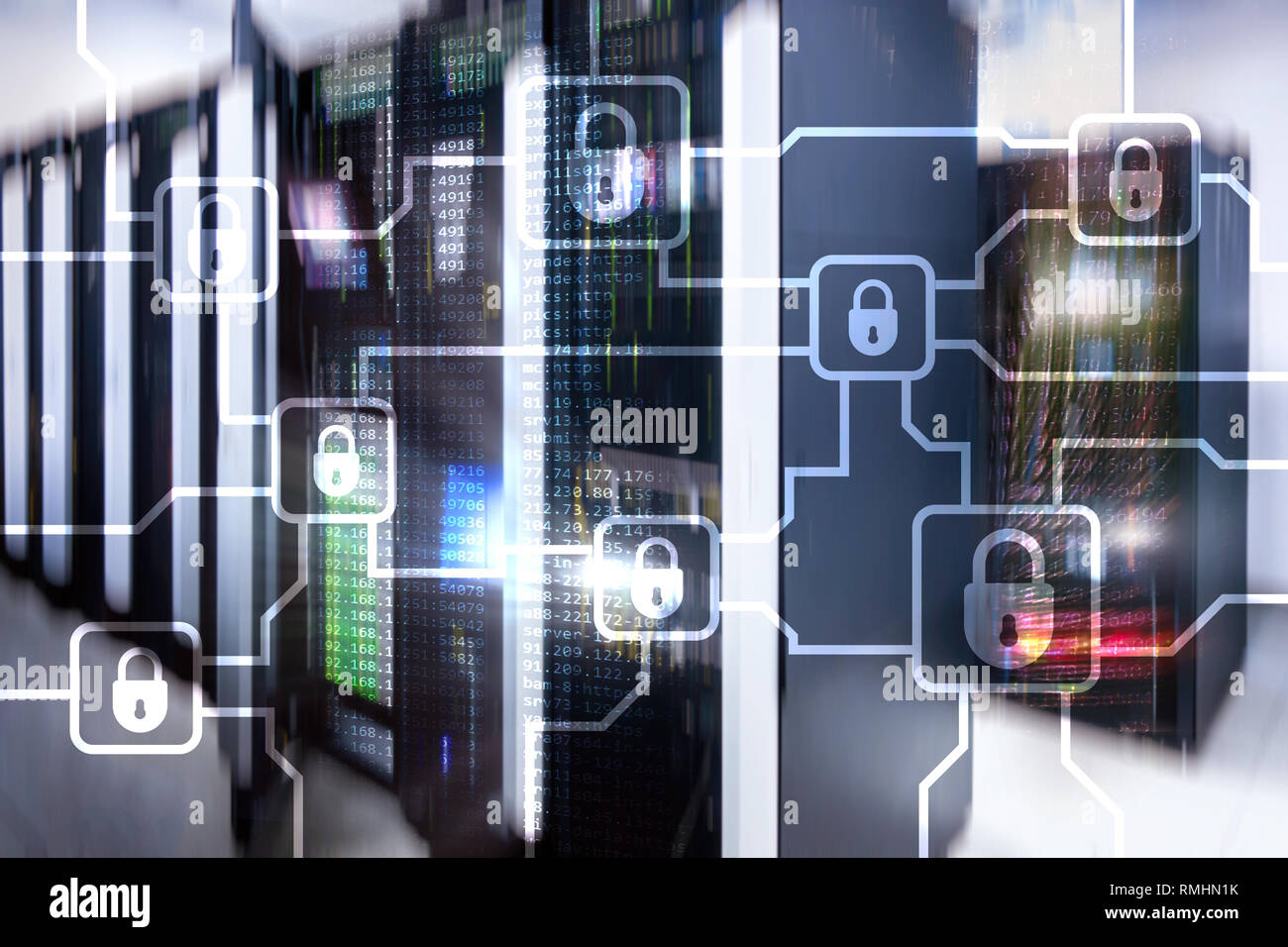 Blochain information encryption. Cyber security, crypto currency. Stock Photo