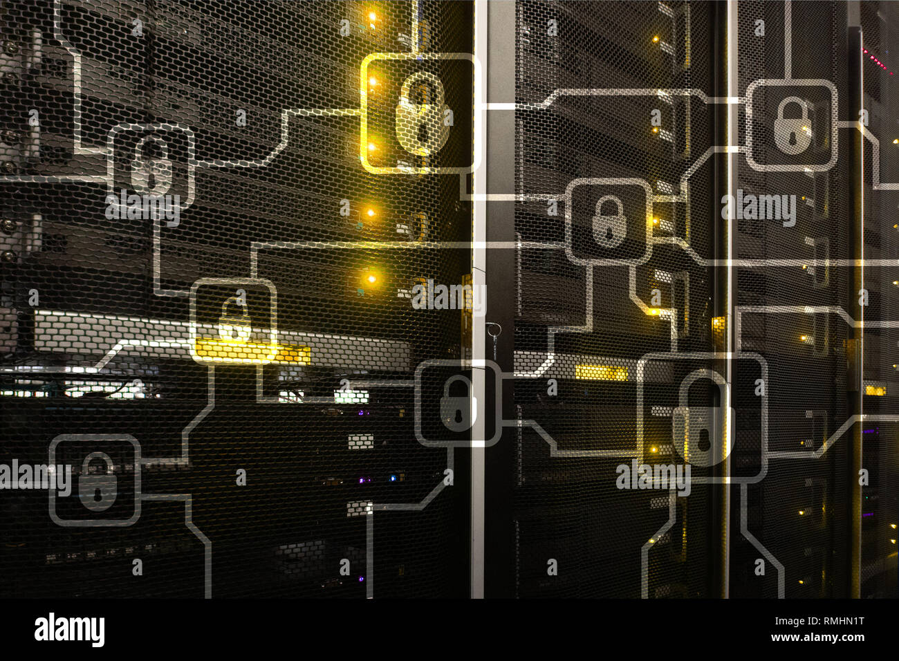 Blochain information encryption. Cyber security, crypto currency. Stock Photo