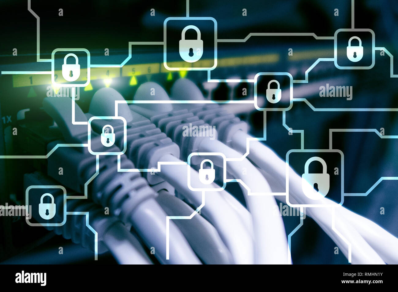 Blochain information encryption. Cyber security, crypto currency. Stock Photo