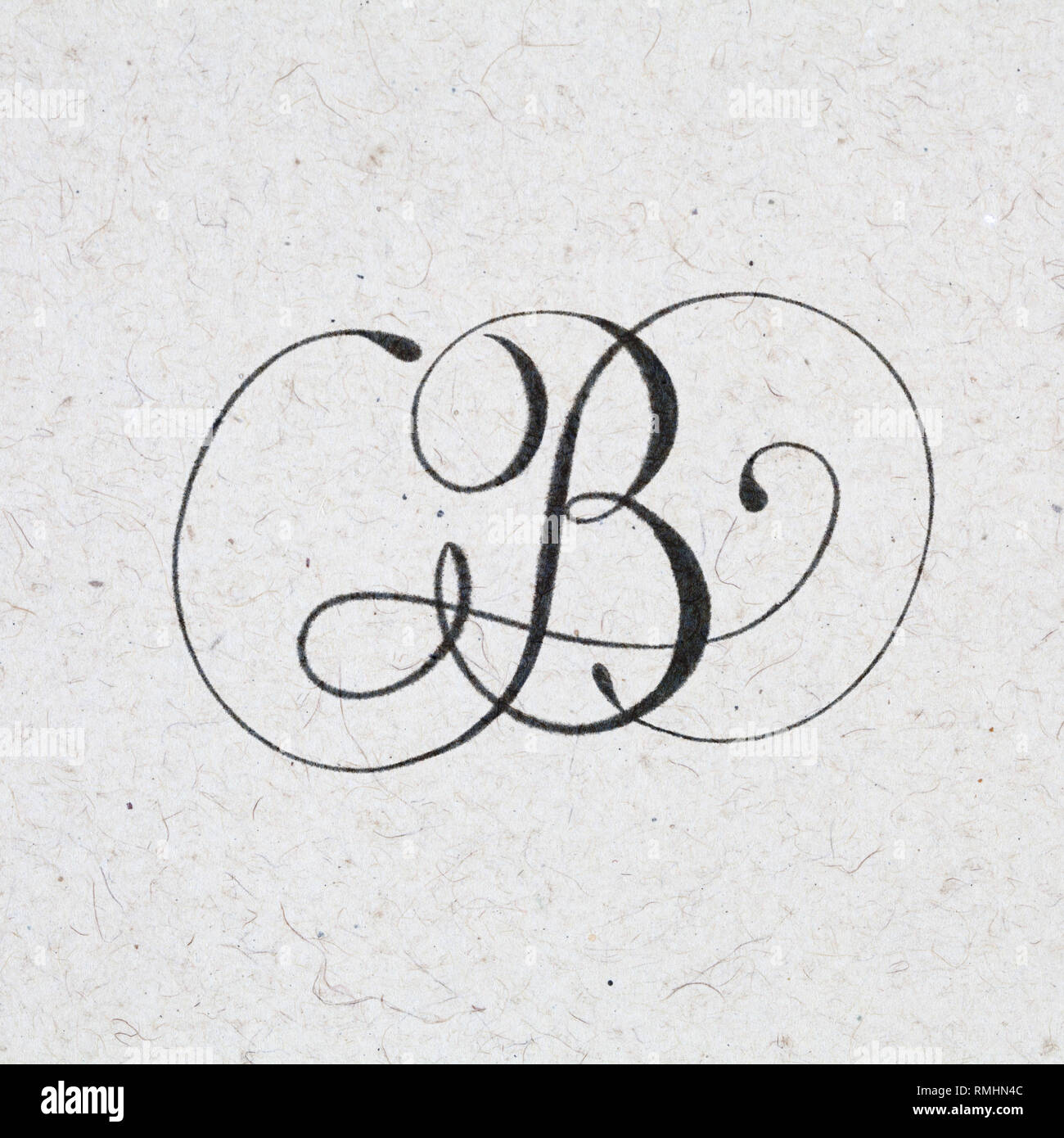 B And R Calligraphy Calligraphic letter B with flourishes - ink bleed on kraft textured ...