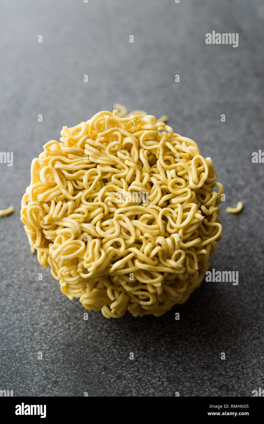 Raw Instant Noodles on Grey Surface. Organic Traditional Food Stock