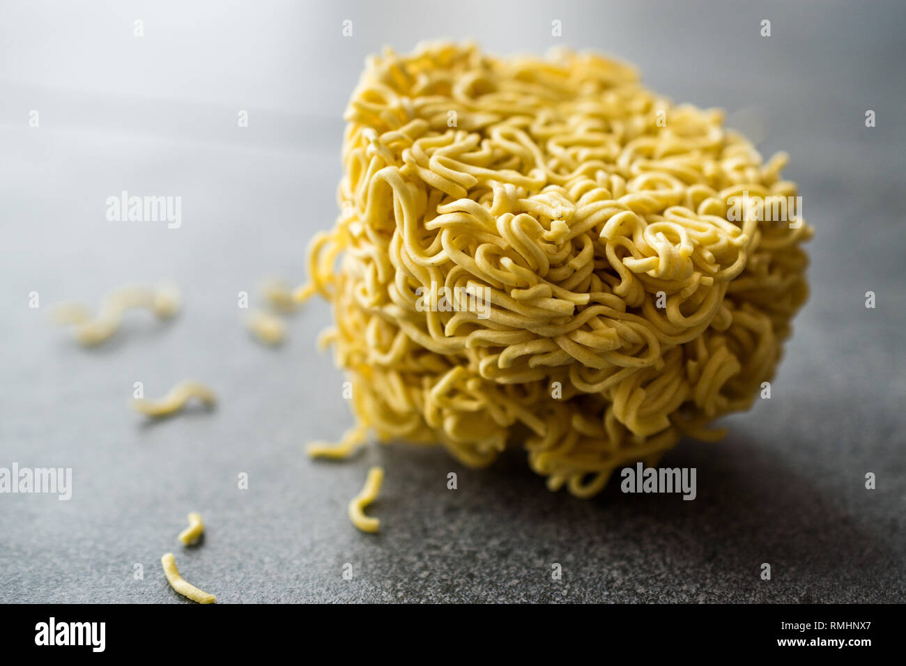Raw Instant Noodles on Grey Surface. Organic Traditional Food Stock
