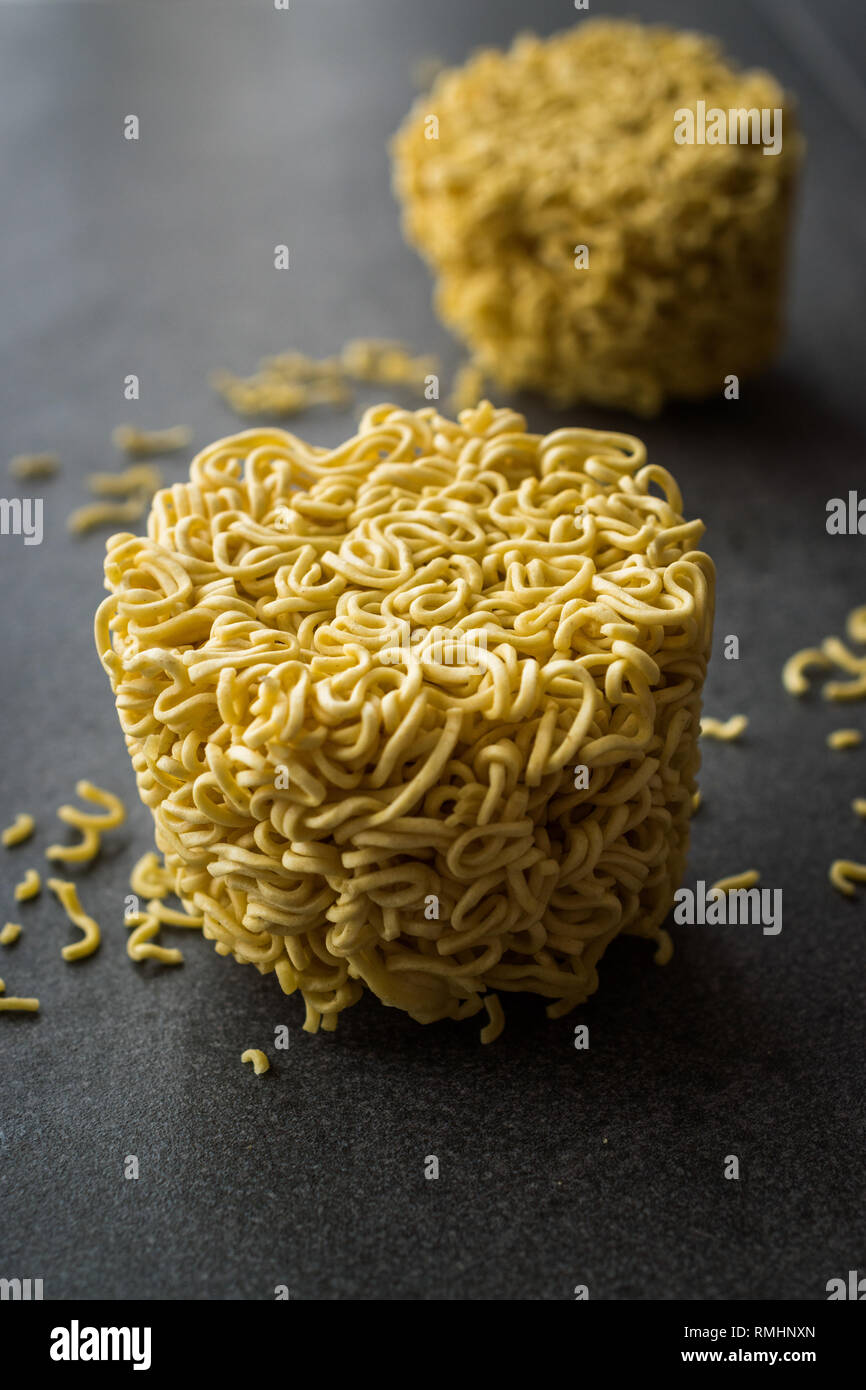 Raw Instant Noodles on Grey Surface. Organic Traditional Food Stock