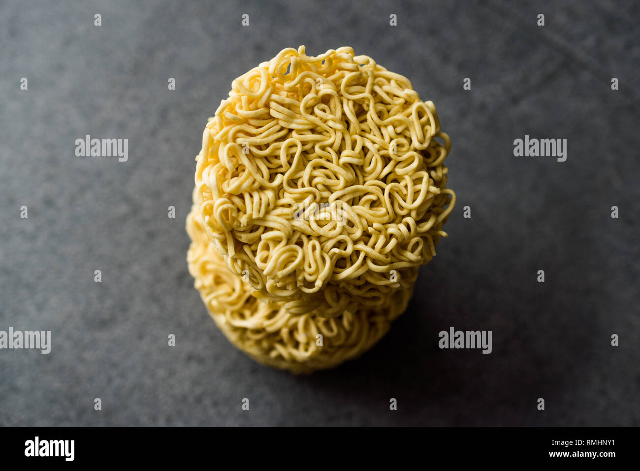 Raw Instant Noodles on Grey Surface. Organic Traditional Food Stock