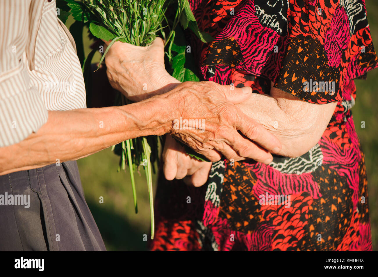 Elderly couple holding hands while standing together outdoors Stock ...