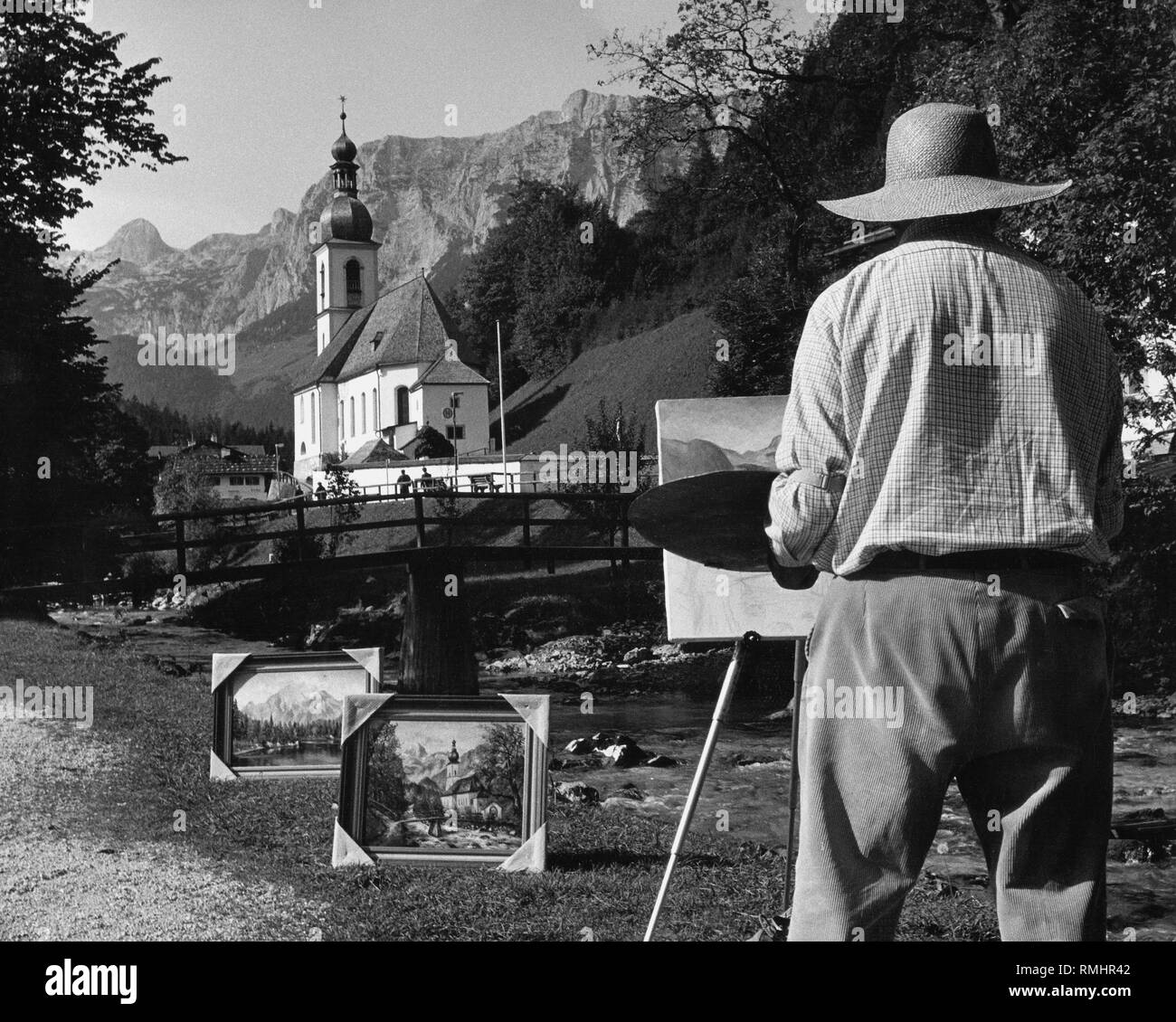 Painter in a landscape of Ramsau. Undated picture Stock Photo Alamy