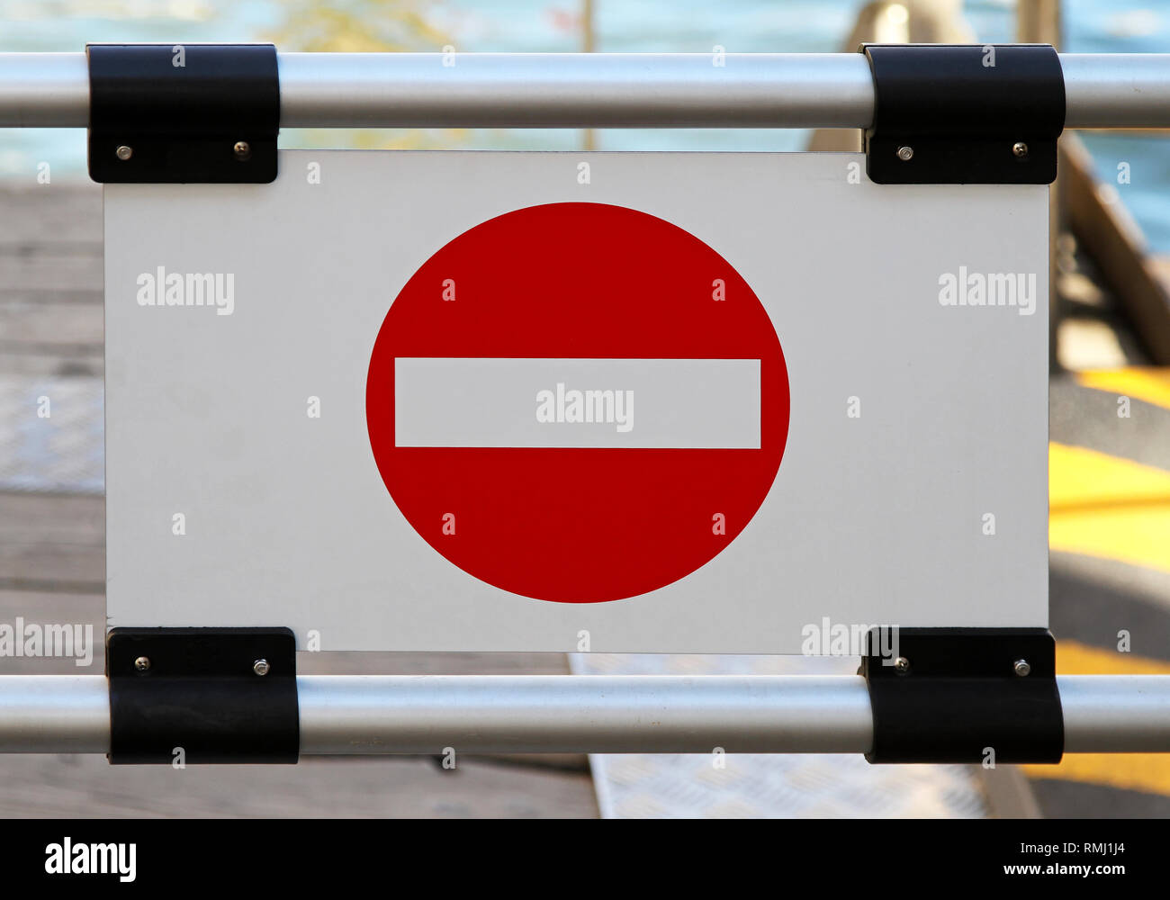 No entry prohibitory sign at closed ramp Stock Photo