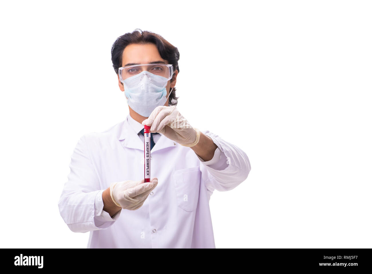 Young chemist isolated on white background Stock Photo