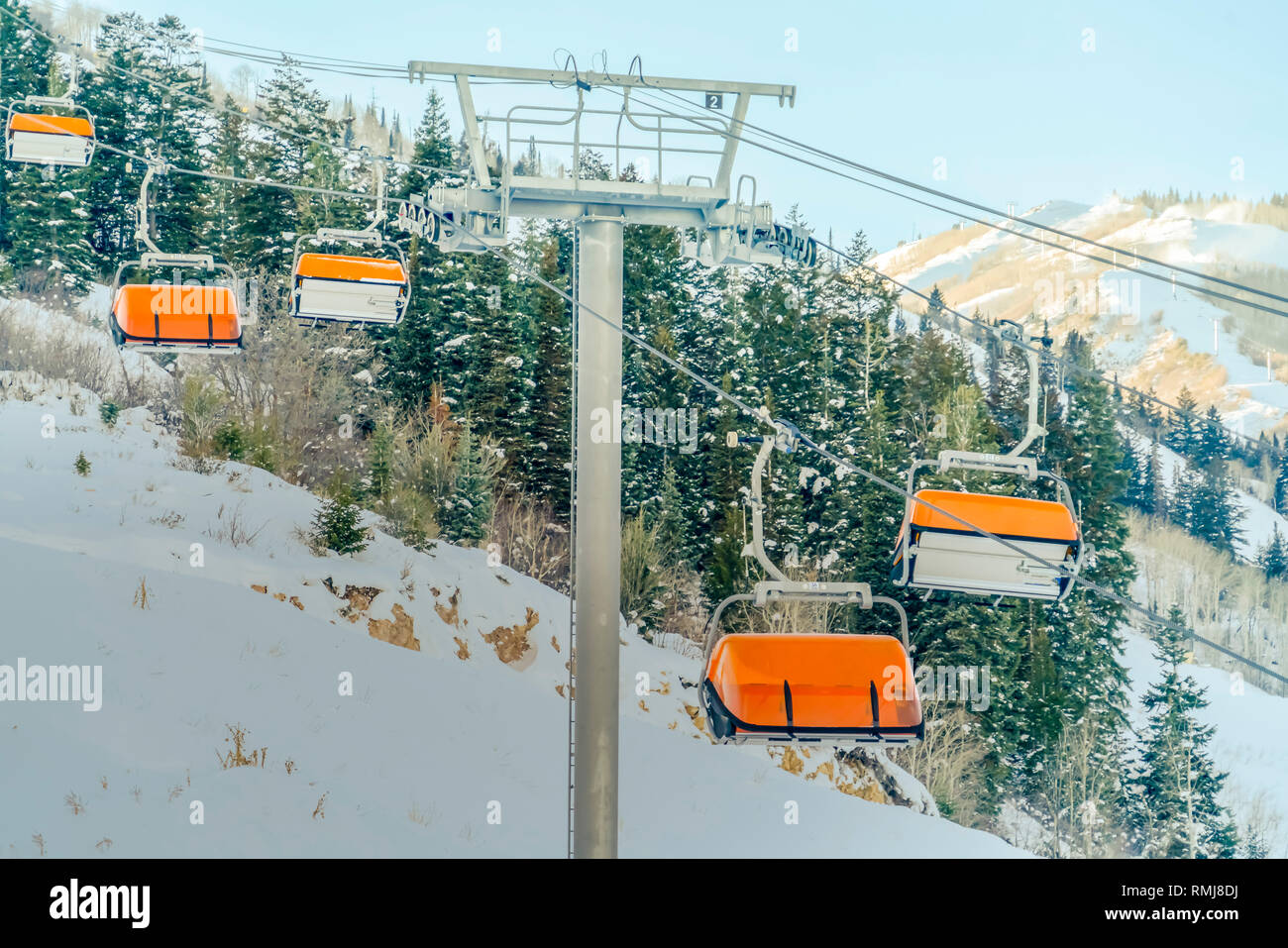 Ski resort with vibrant ski lift in Park City Utah Stock Photo