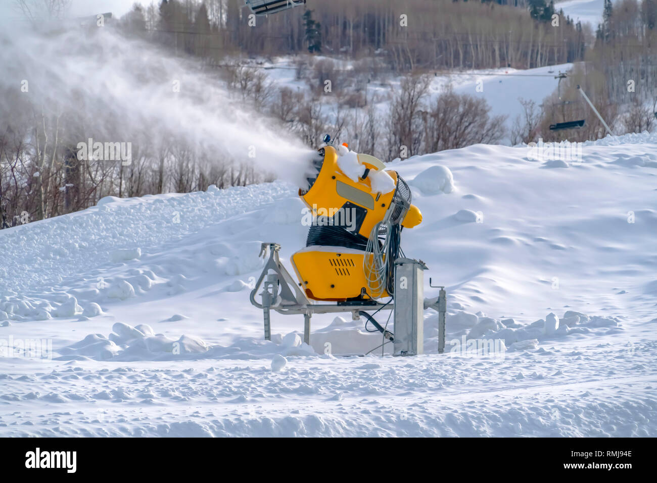 Snowmaking with snow cannons in Park City Utah Stock Photo Alamy