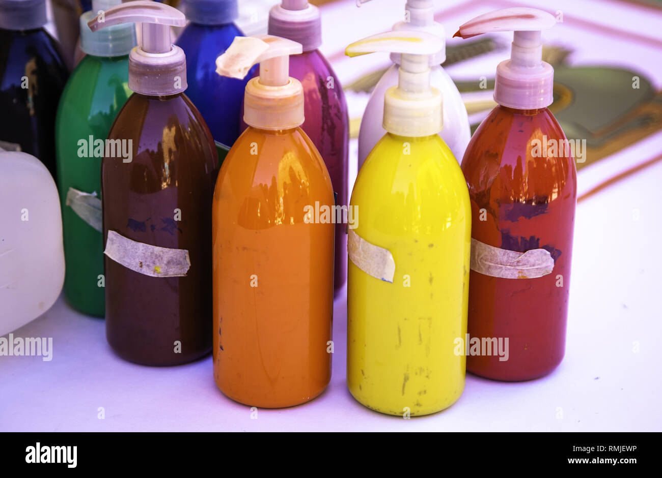 Colorful paint pots, colorful detail Stock Photo Alamy
