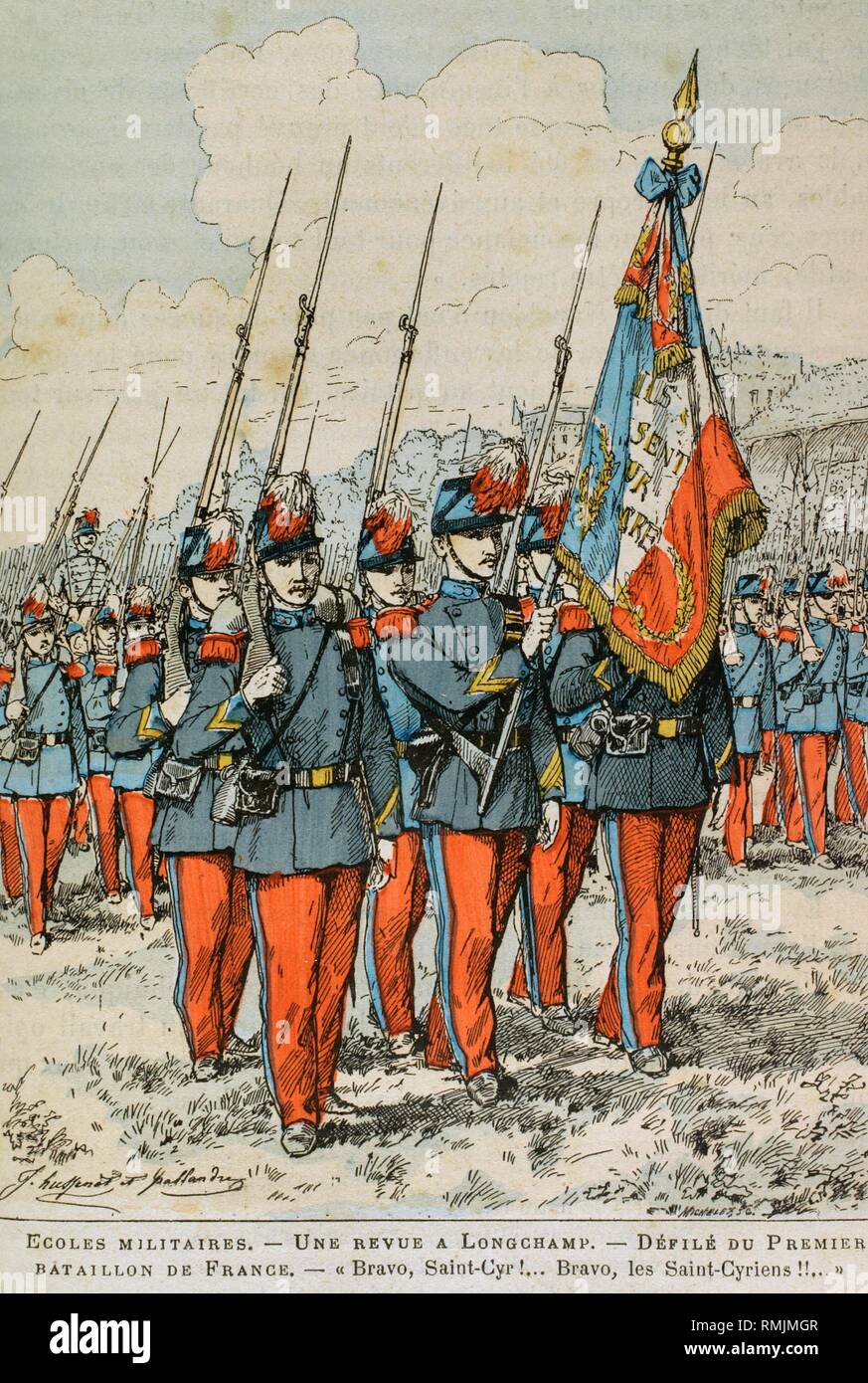 Francia. Escuelas militares. Una revista en Longchamp. Desfile del ...