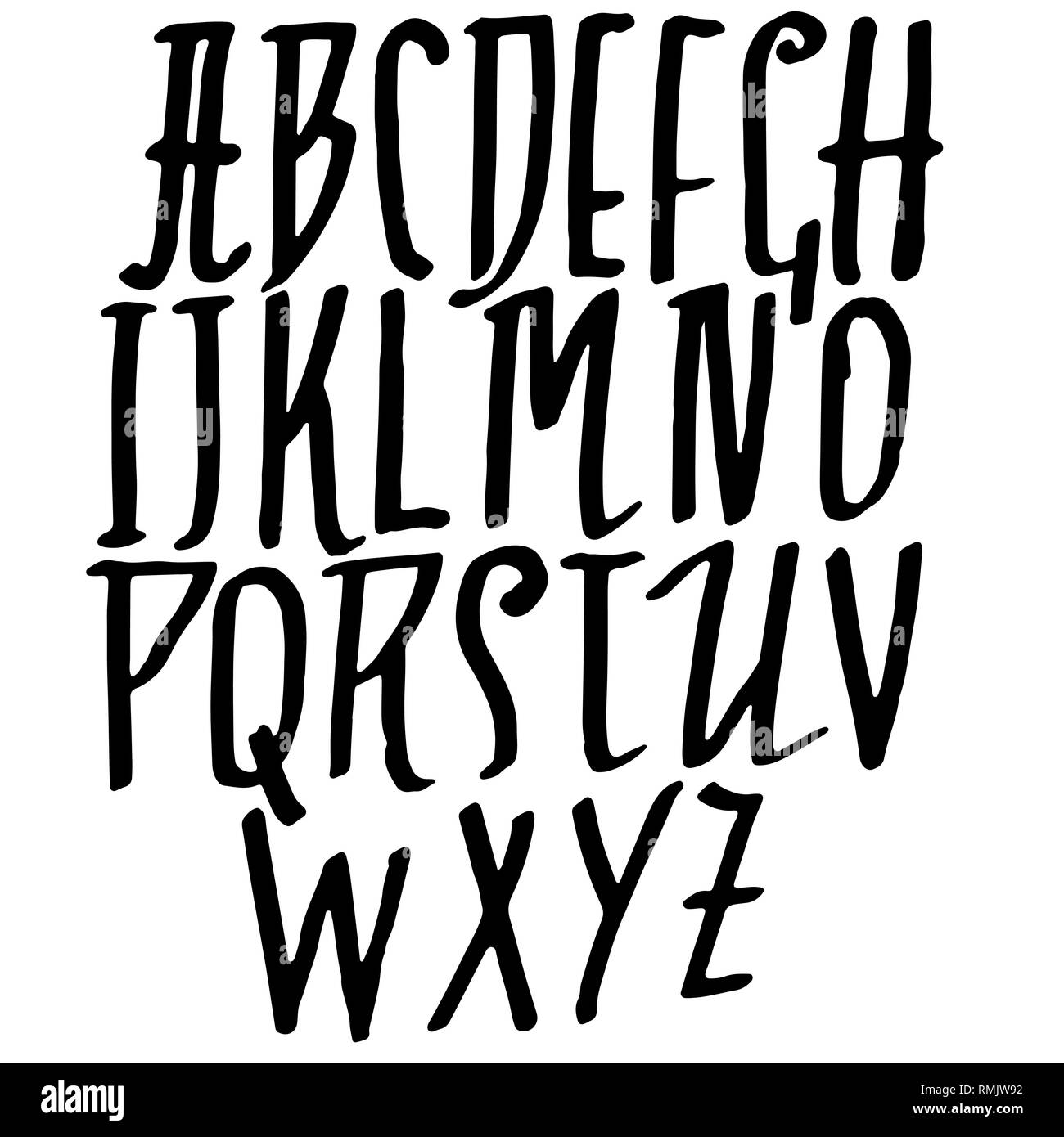 Simple alphabet letters. Handdrawn grunge ink font. Vector illustration. Stock Vector
