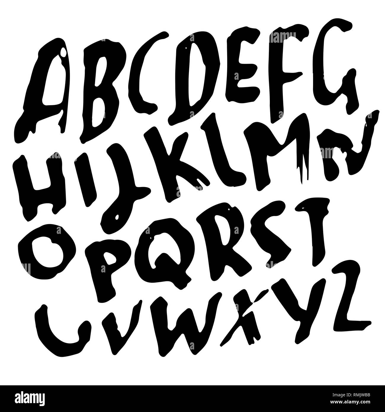 Simple alphabet letters. Handdrawn grunge ink font. Vector illustration ...