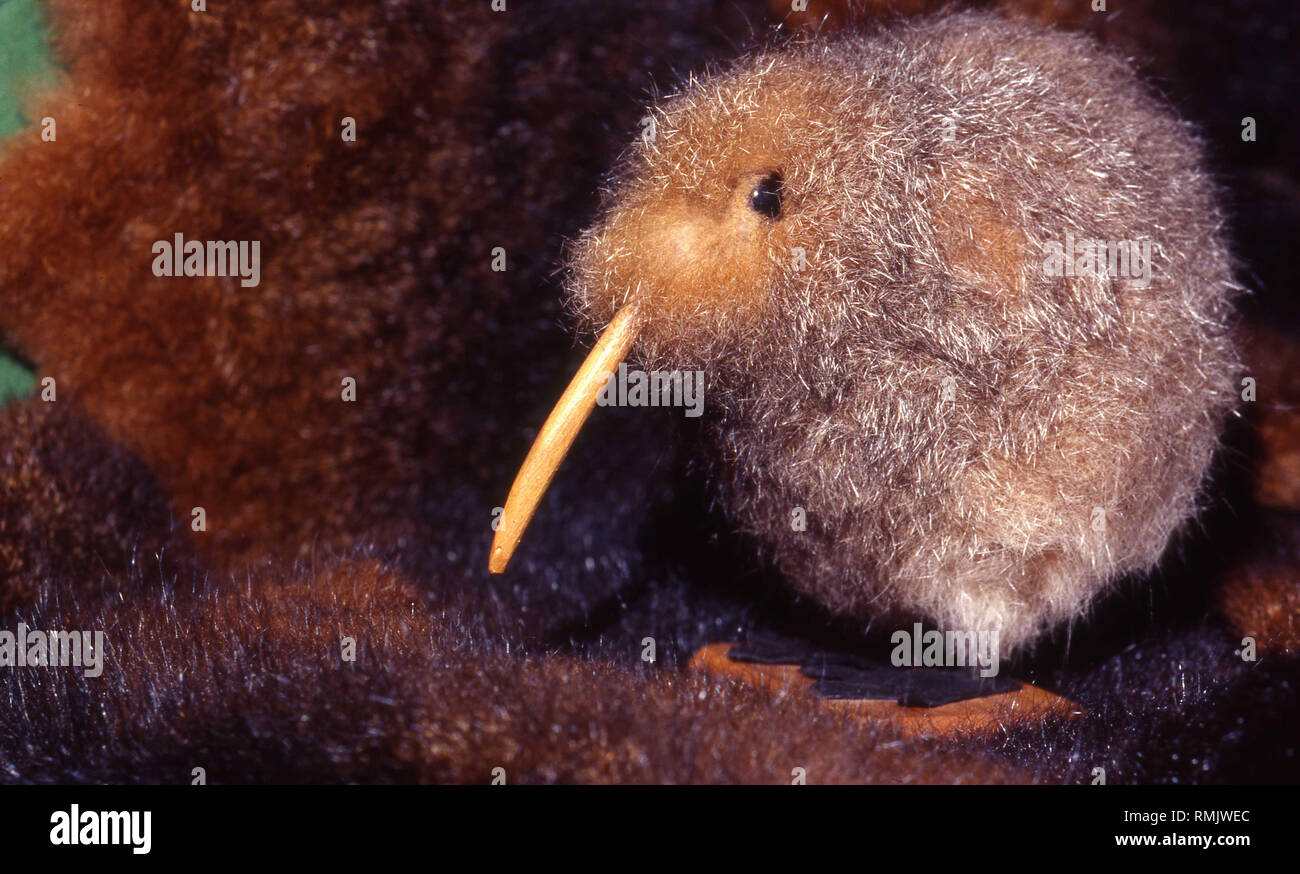 A souvenir kiwi made from possum skins, New Zealand, circa 1993. Stock Photo