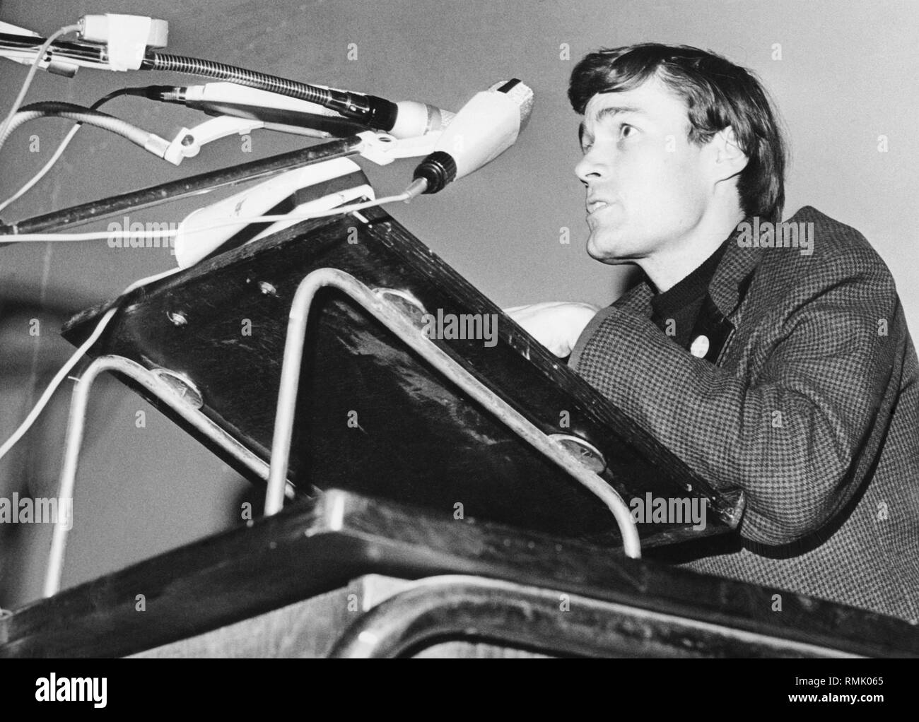 The spokesman of the Sozialistische Deutsche Studentenbund (Socialist German Student Union) during a speech. Stock Photo