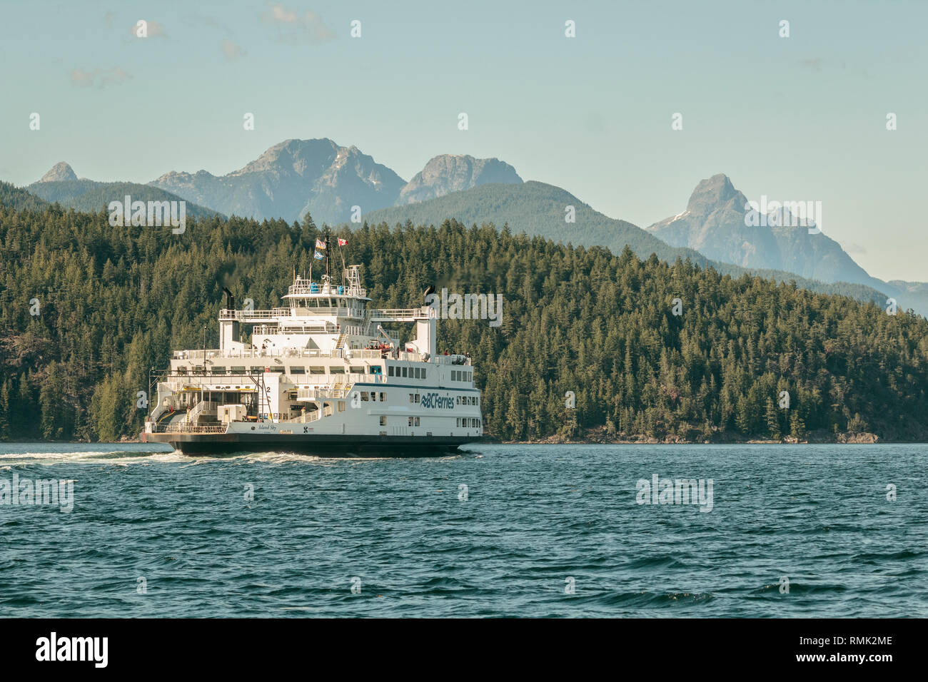Water level view of a BC Ferries' vessel en route from Earl's Cove to