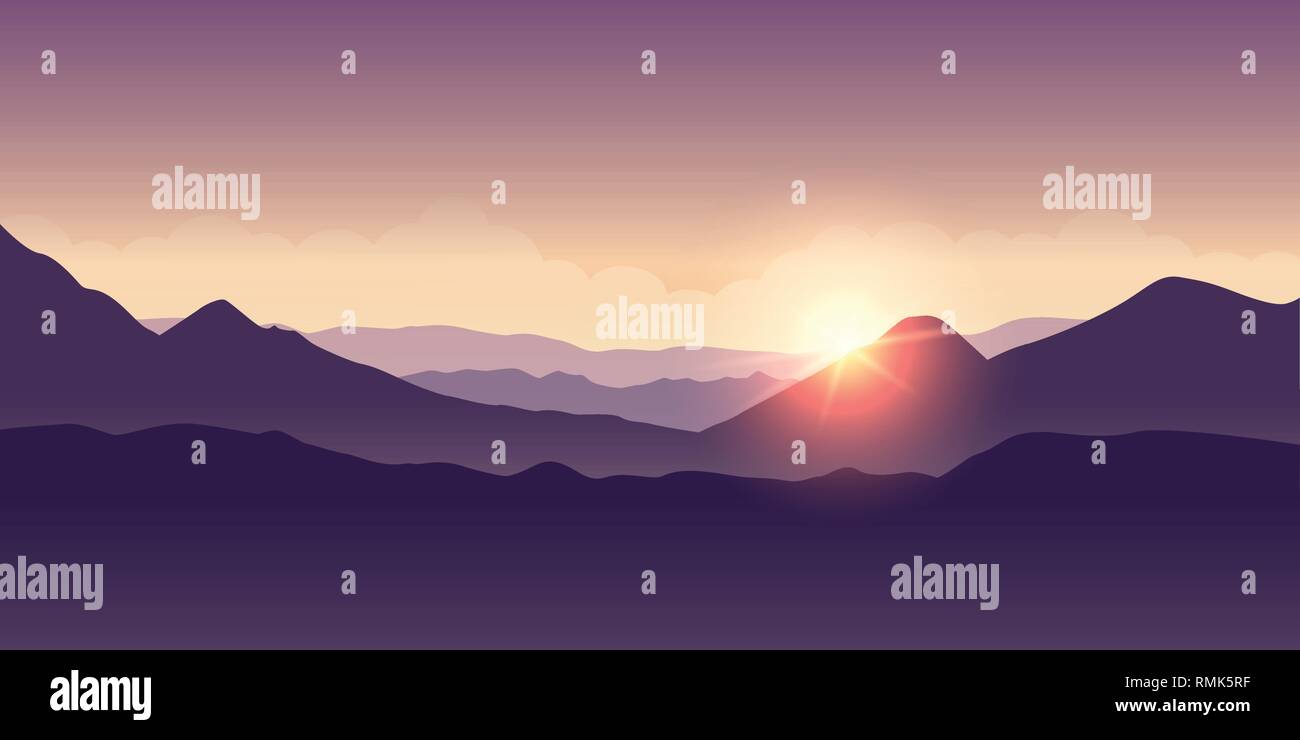 sunshine in the mountains purple landscape vector illustration EPS10 ...
