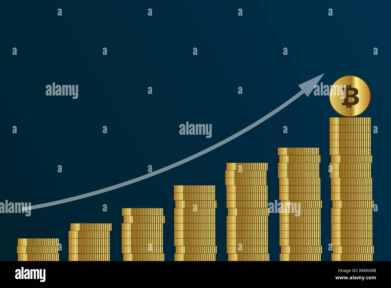 rising bitcoin course many golden digital coins finance concept vector illustration EPS10 Stock Vector