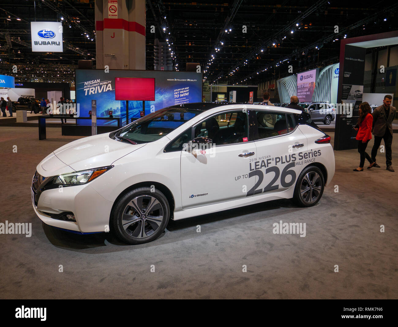 2019 Nissan Leaf Plus electric vehicle. Chicago Auto Show. Stock Photo