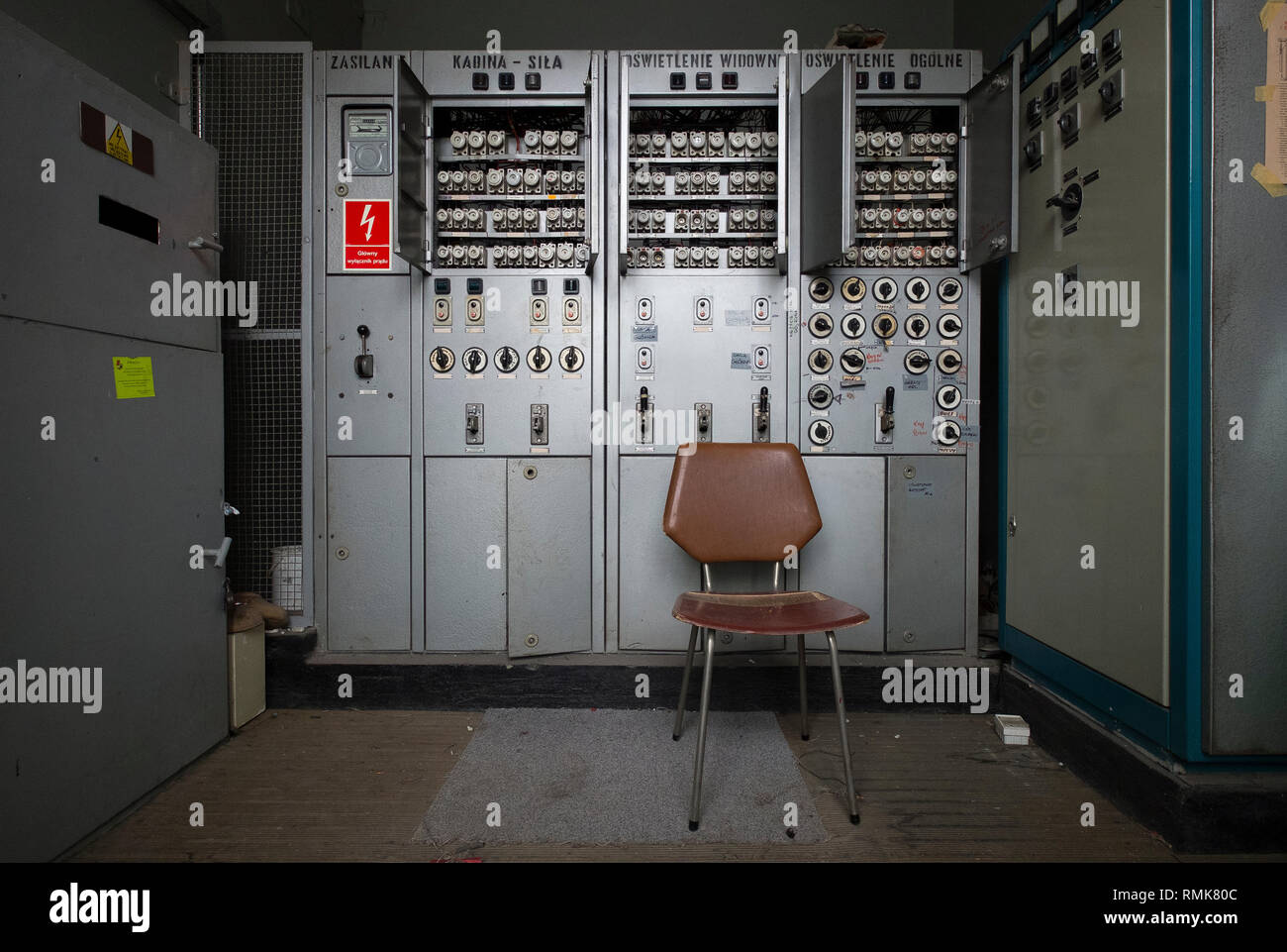 The electrical room at an old movie theater in Krakow, Poland Stock