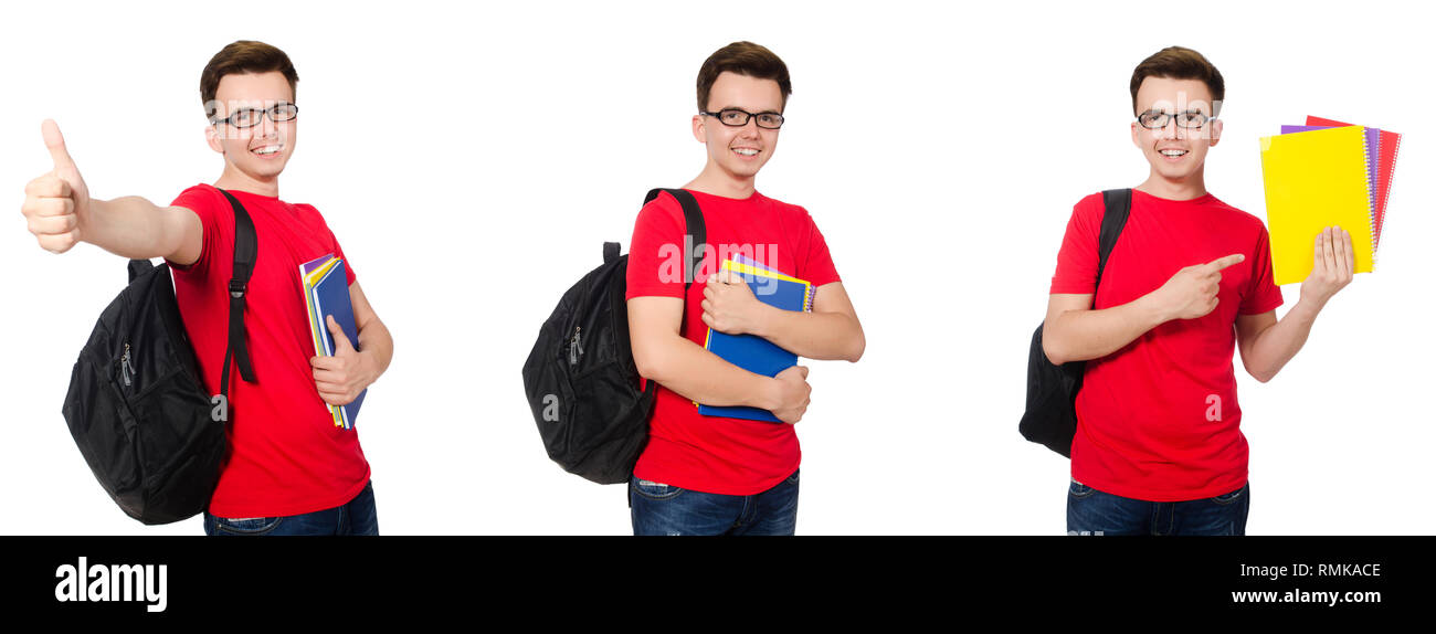 Young student with backpack isolated on white Stock Photo - Alamy