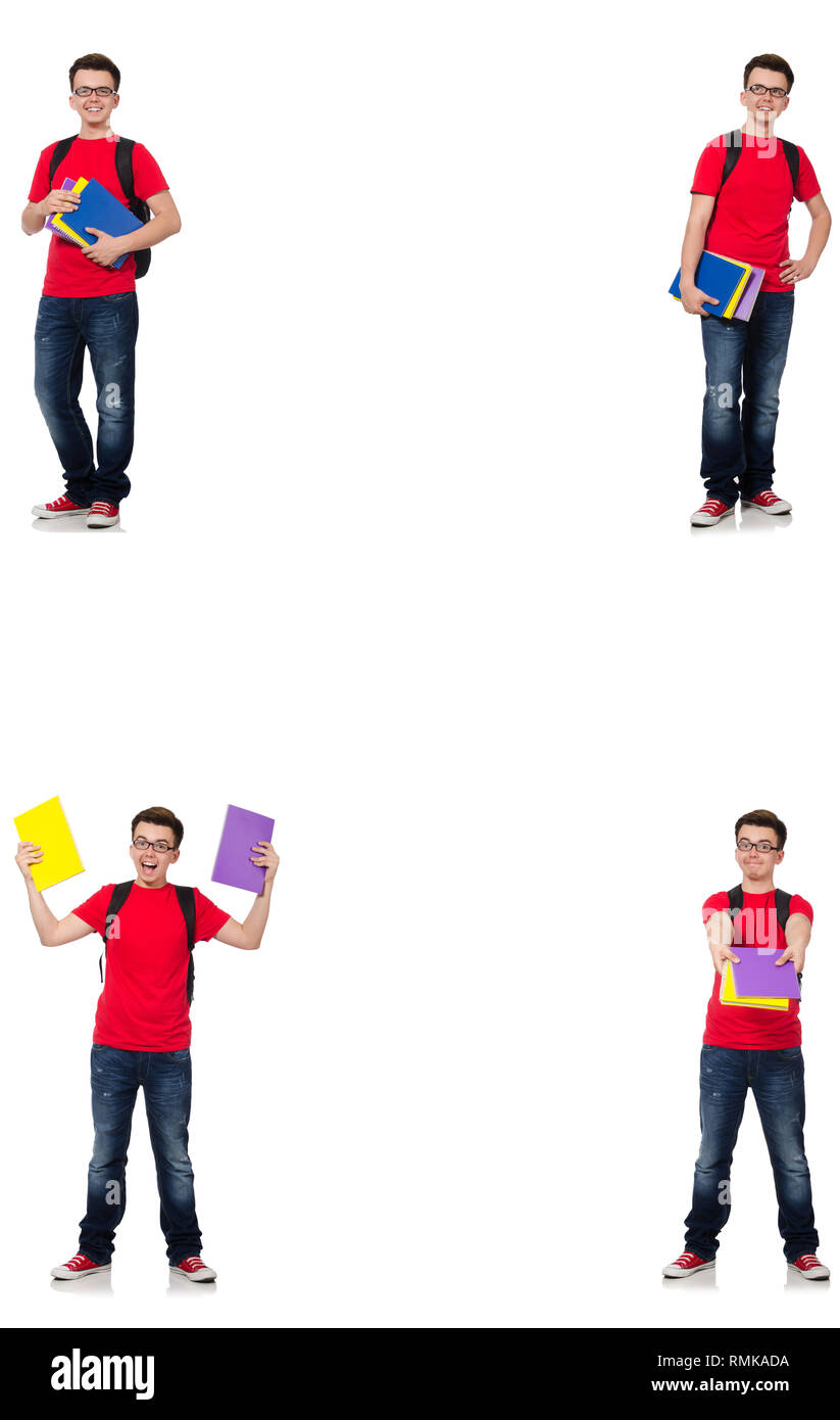 Young student with backpack isolated on white Stock Photo - Alamy
