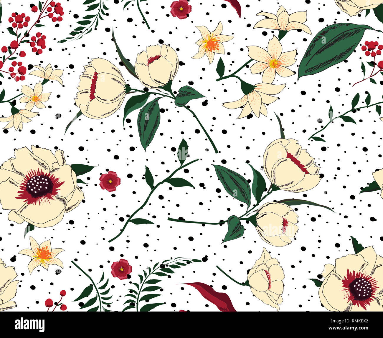 Random Pattern Floral Trendy Floral pattern in the many kind of flowers. Tropical botanical ...