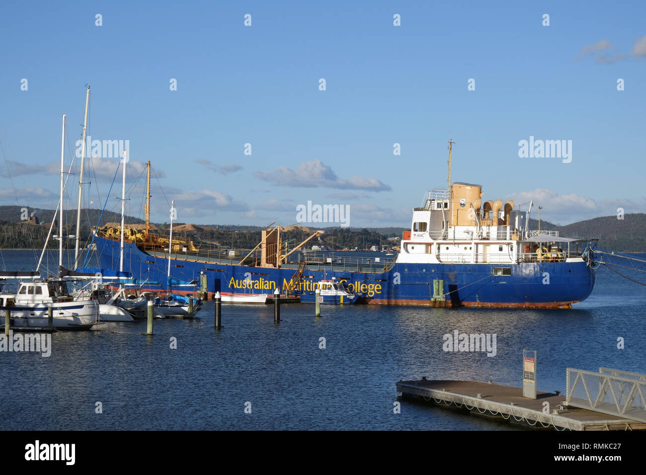 The Australian Maritime College's training ship at the wharf at Beauty Point, Tamar River, Tasmania, Australia. No PR Stock Photo
