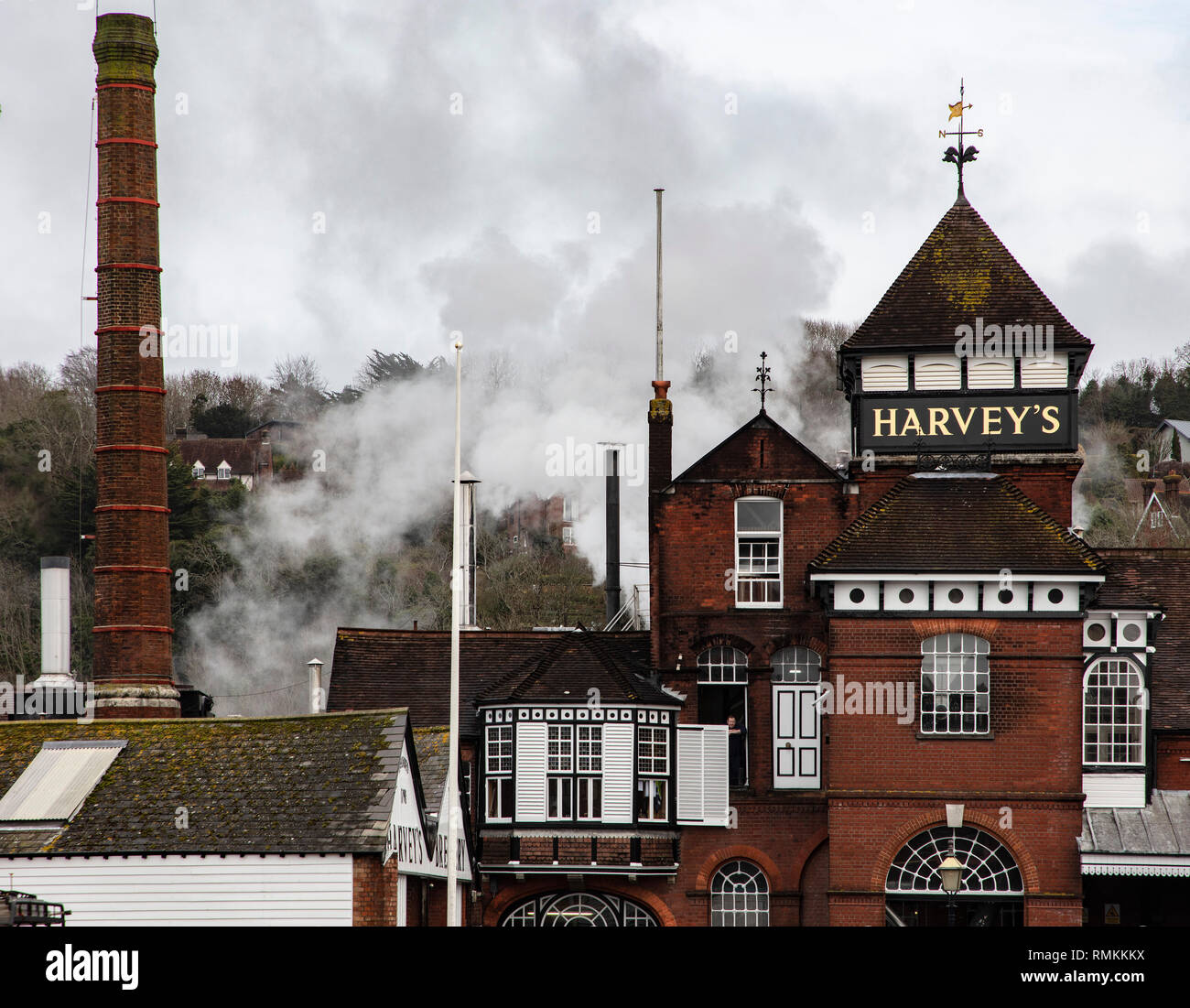 Harvey's Brewery Lewes with steam coming out on a busy day Stock Photo
