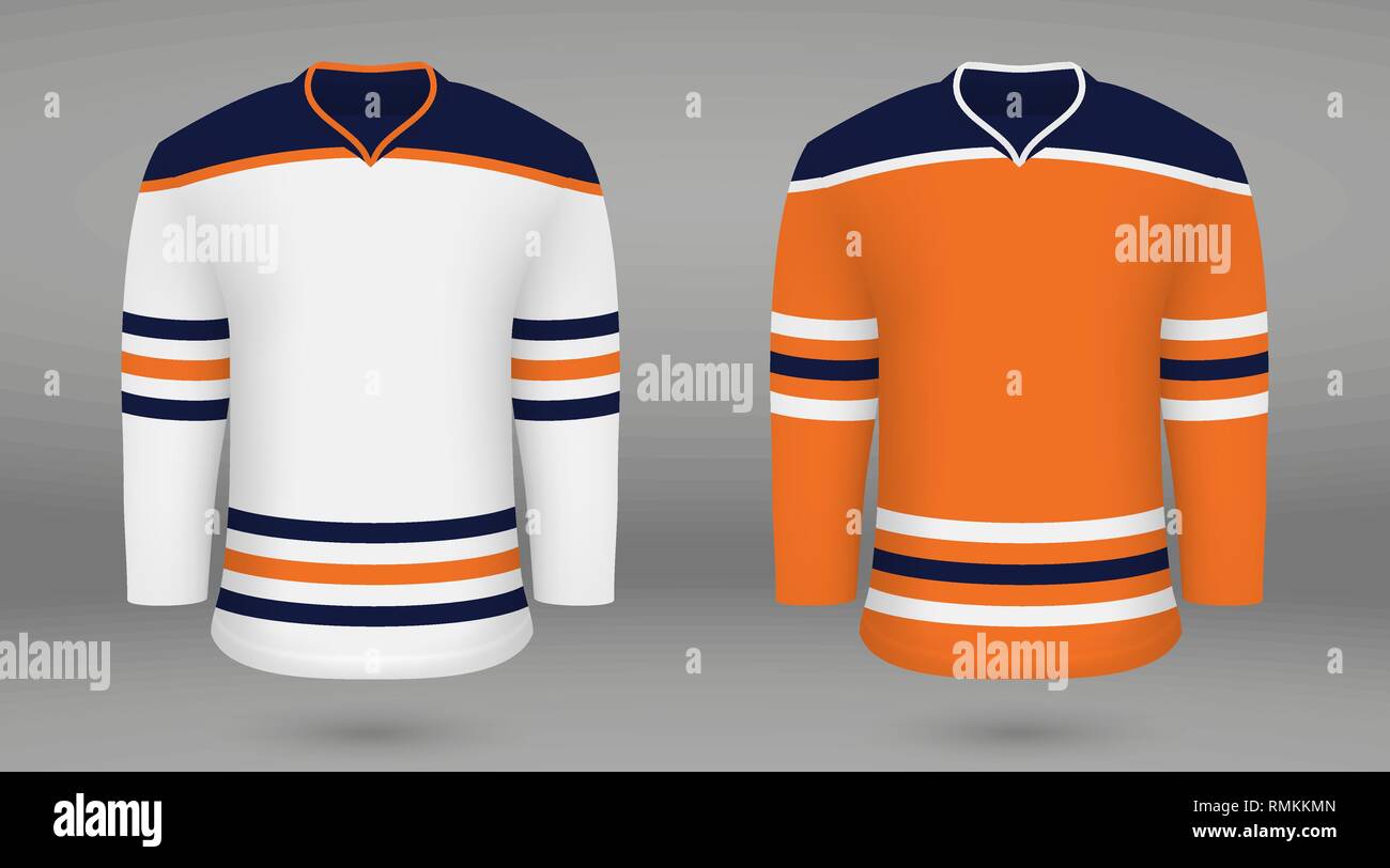 Realistic hockey kit, shirt template for ice hockey jersey Edmonton Oilers. Vector illustration Stock Vector