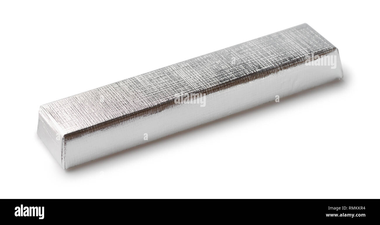 Foil wrapped chocolate bar isolated on white Stock Photo
