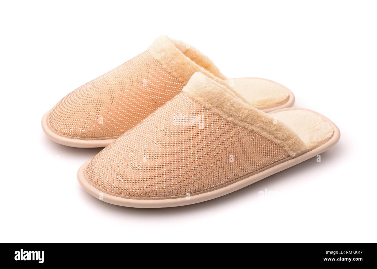 Pair of soft yellow slippers isolated on white Stock Photo - Alamy