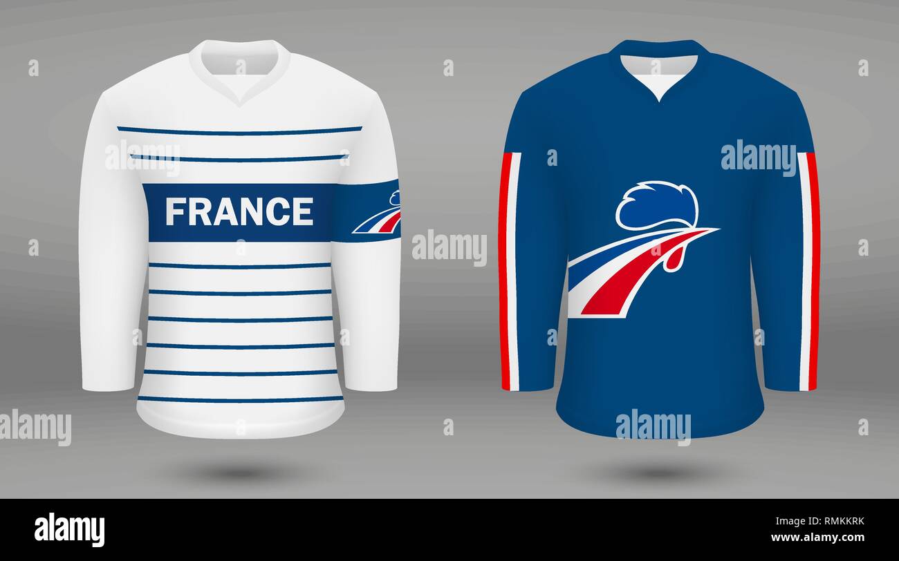 Realistic hockey kit team France, shirt template for ice hockey jersey.  Vector illustration Stock Vector Image & Art - Alamy