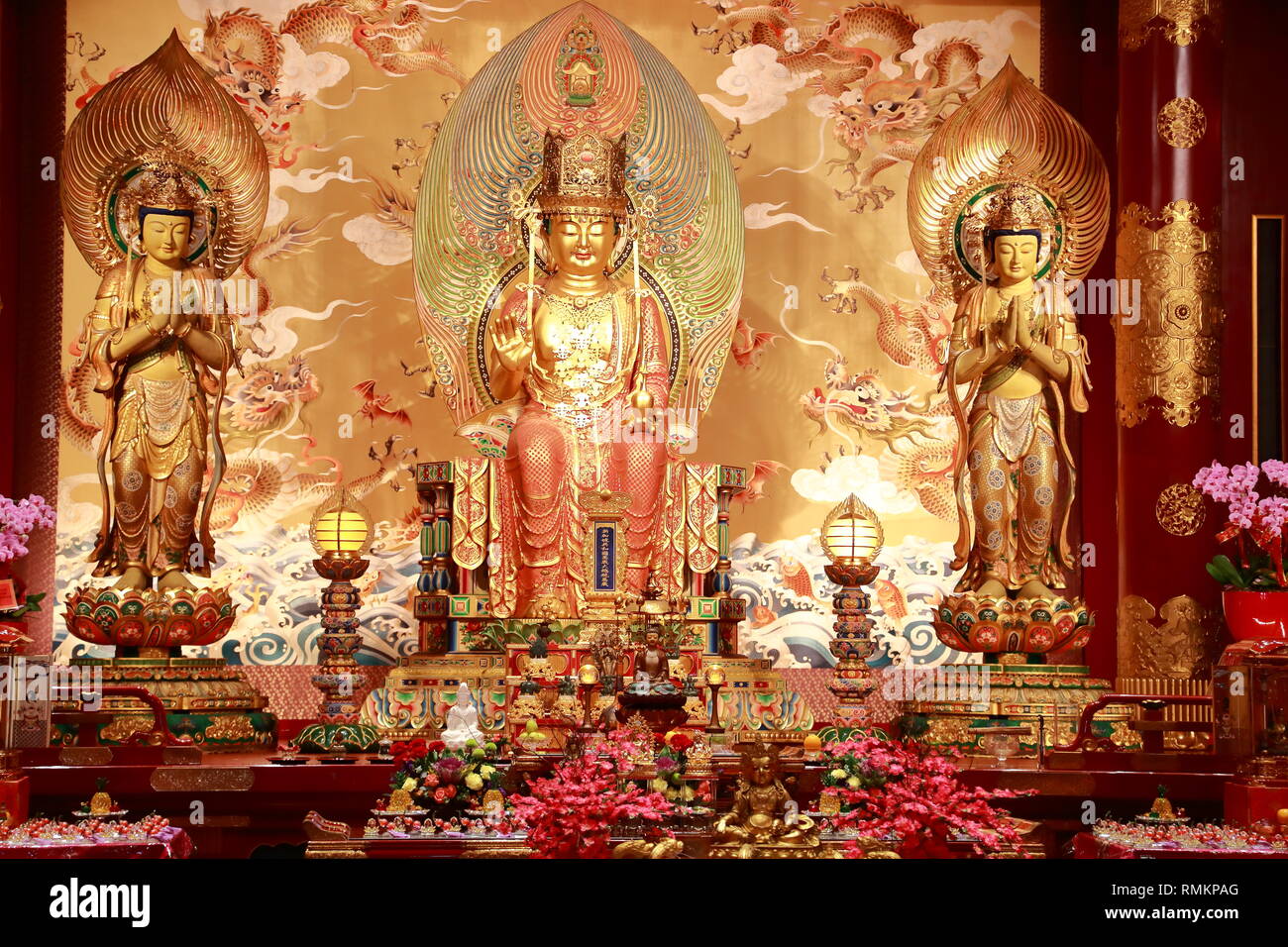 Wooden statues in Singapore's Buddhist Tooth Relic Temple, Singapore