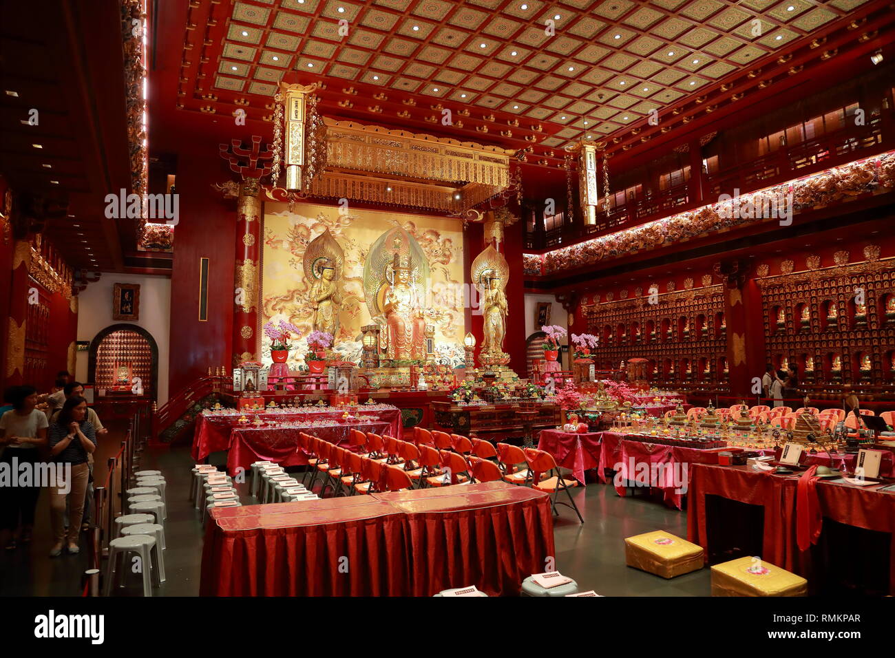 Large room in Singapore's Buddhist Tooth Relic Temple, Singapore Stock Photo