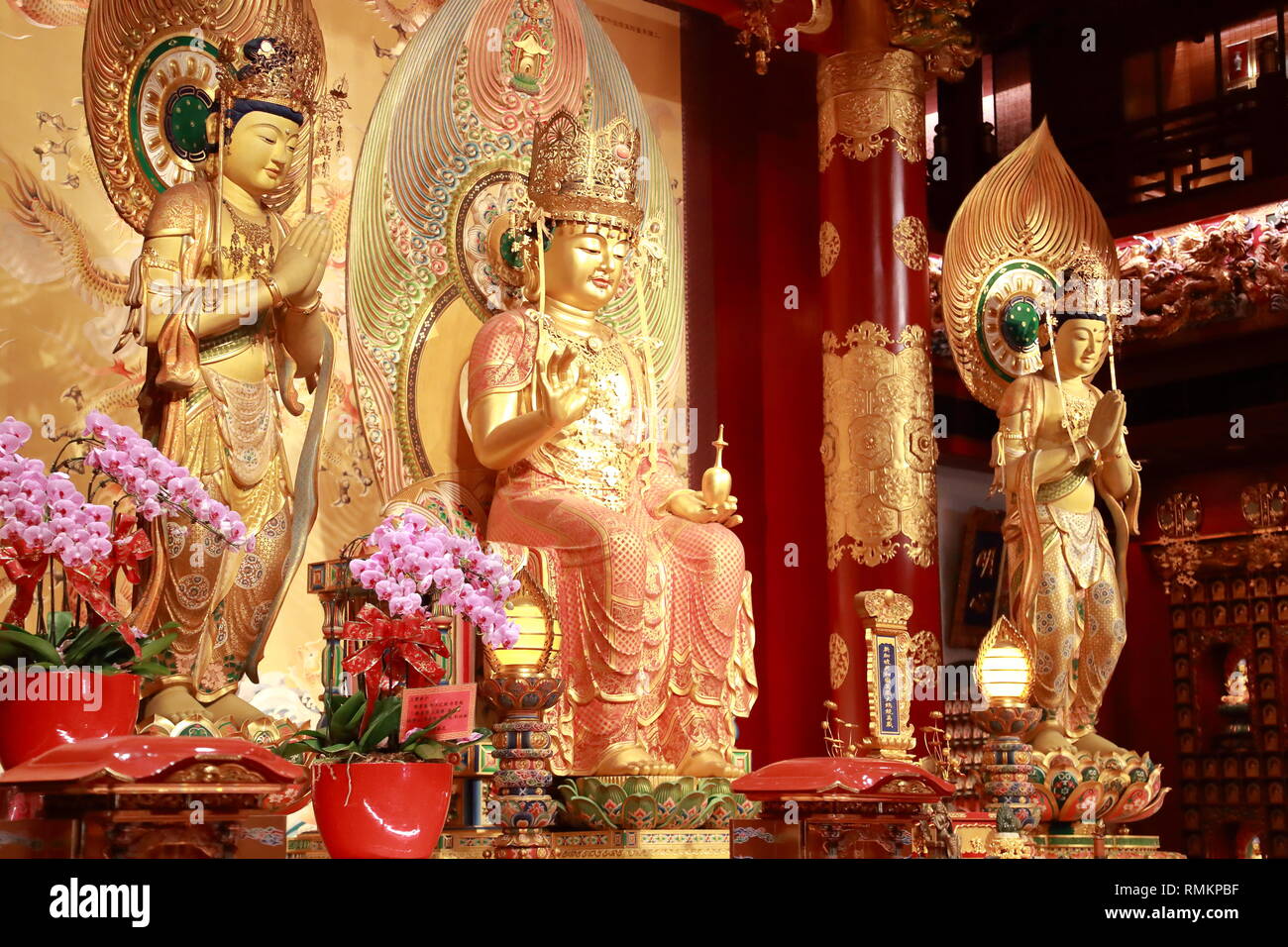 Wooden statues in Singapore's Buddhist Tooth Relic Temple, Singapore