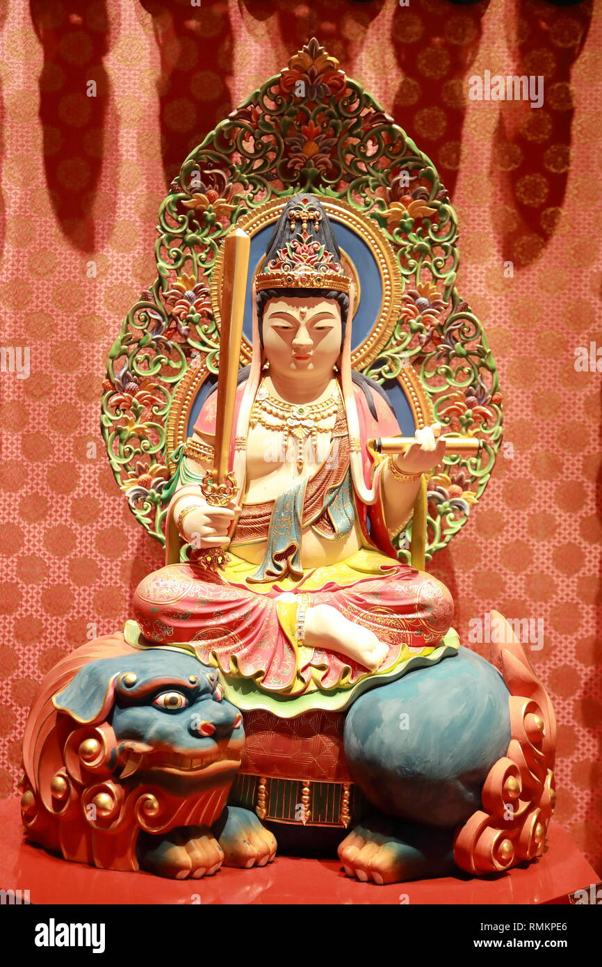 Wooden statues in Singapore's Buddhist Tooth Relic Temple, Singapore
