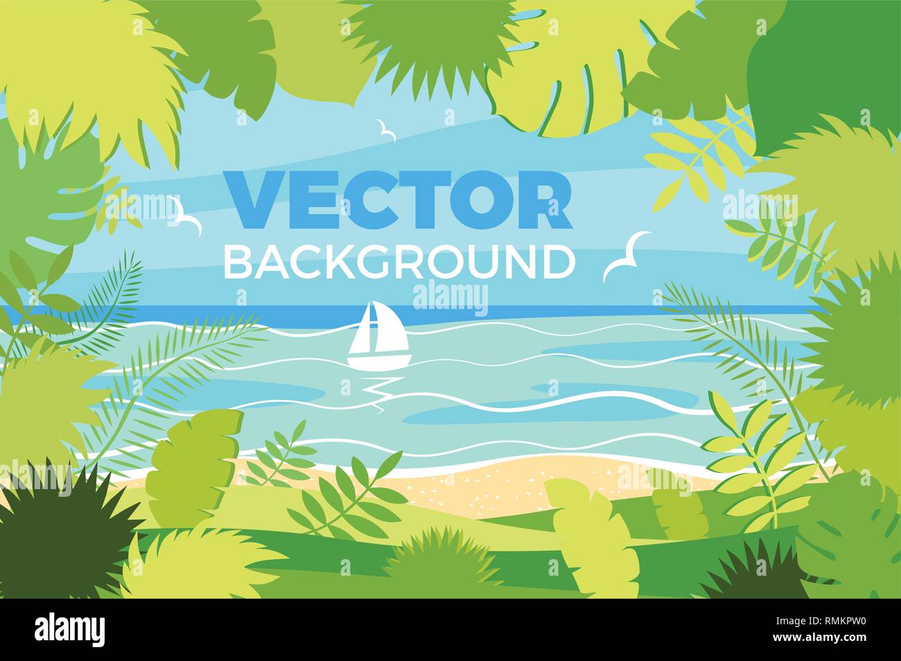 Summer landscape Vector illustration in trendy flat style Stock Vector