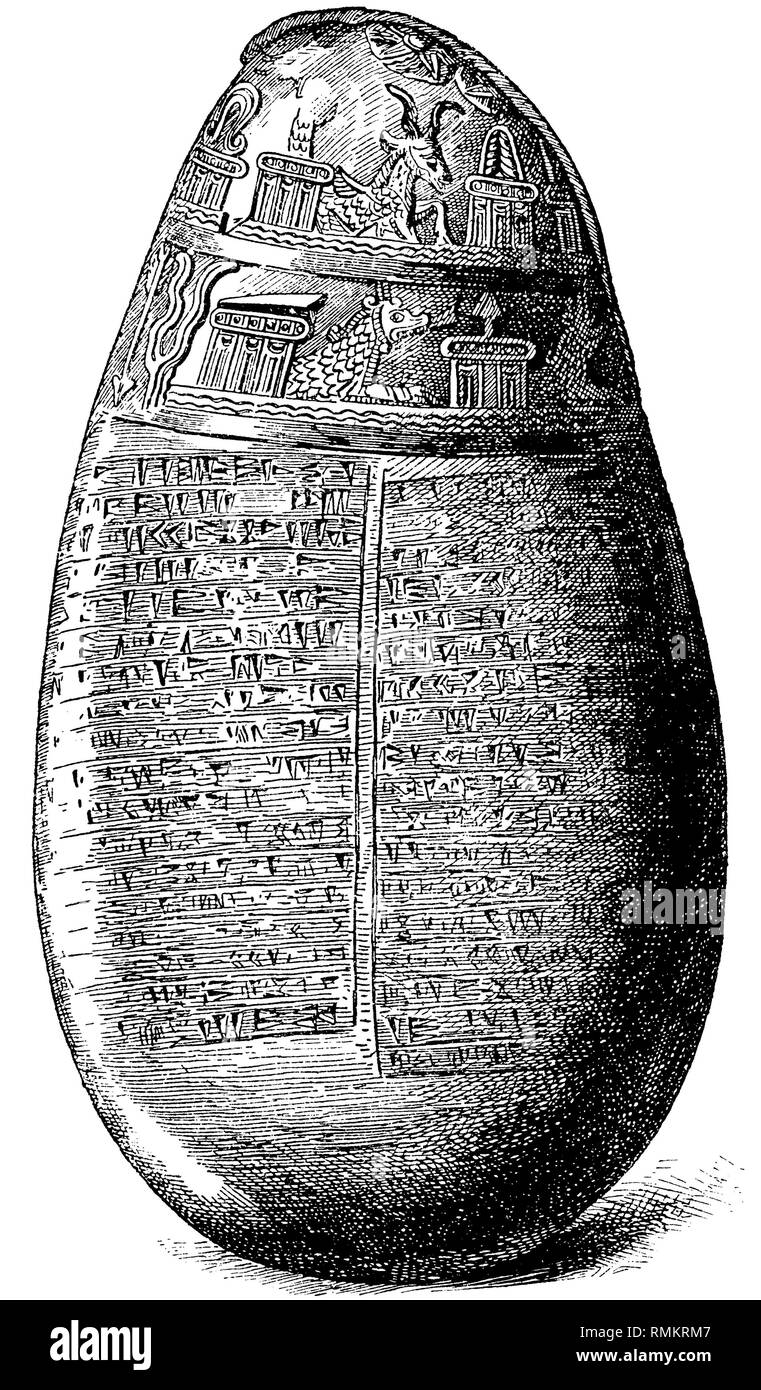 The so-called Caillon de Michaux, the first major ancient Babylonian inscription that came to Europe. After Perrot-Chipiez, Stock Photo